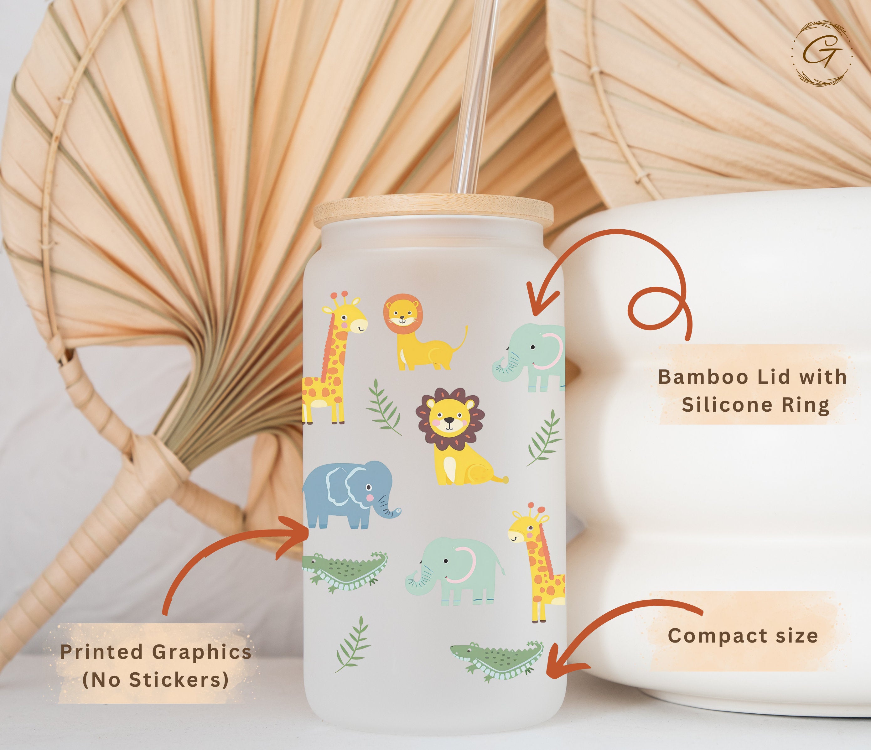 Jungle Animals Frosted Glass Cup