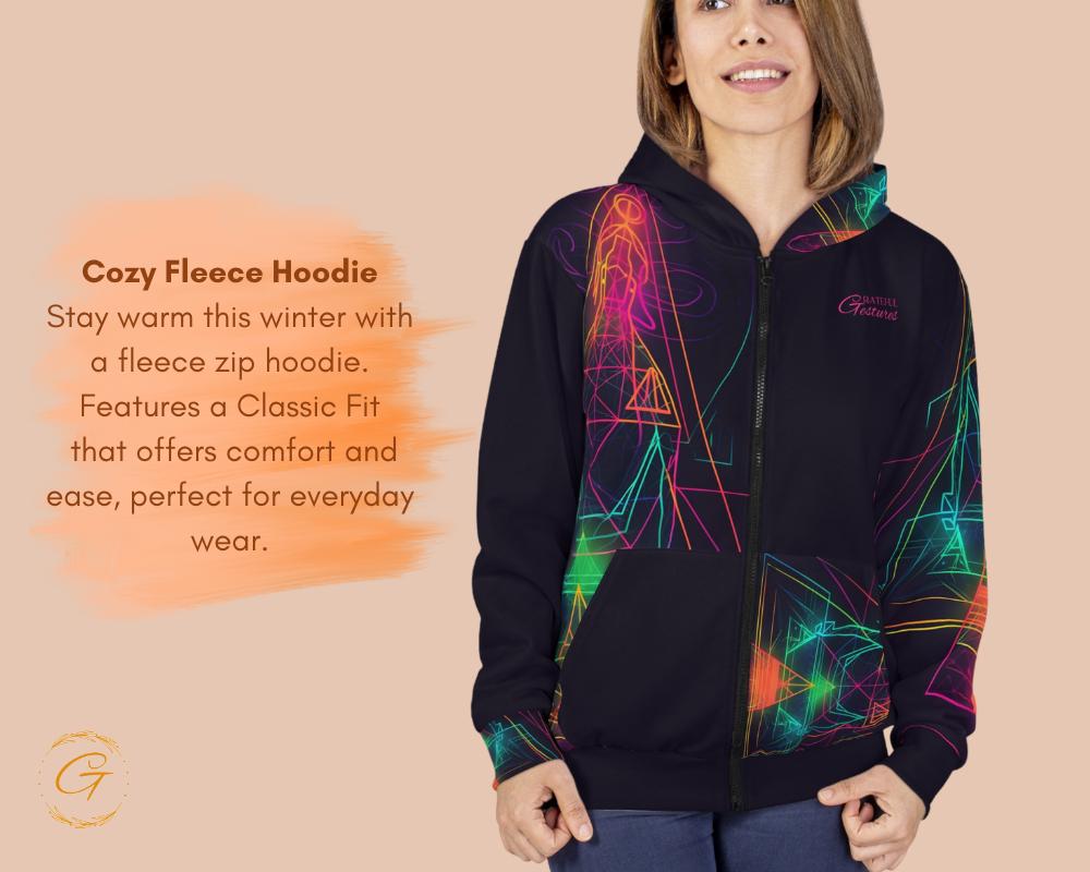 Neon Lines Zip Hoodie Vibrant All-Over Print