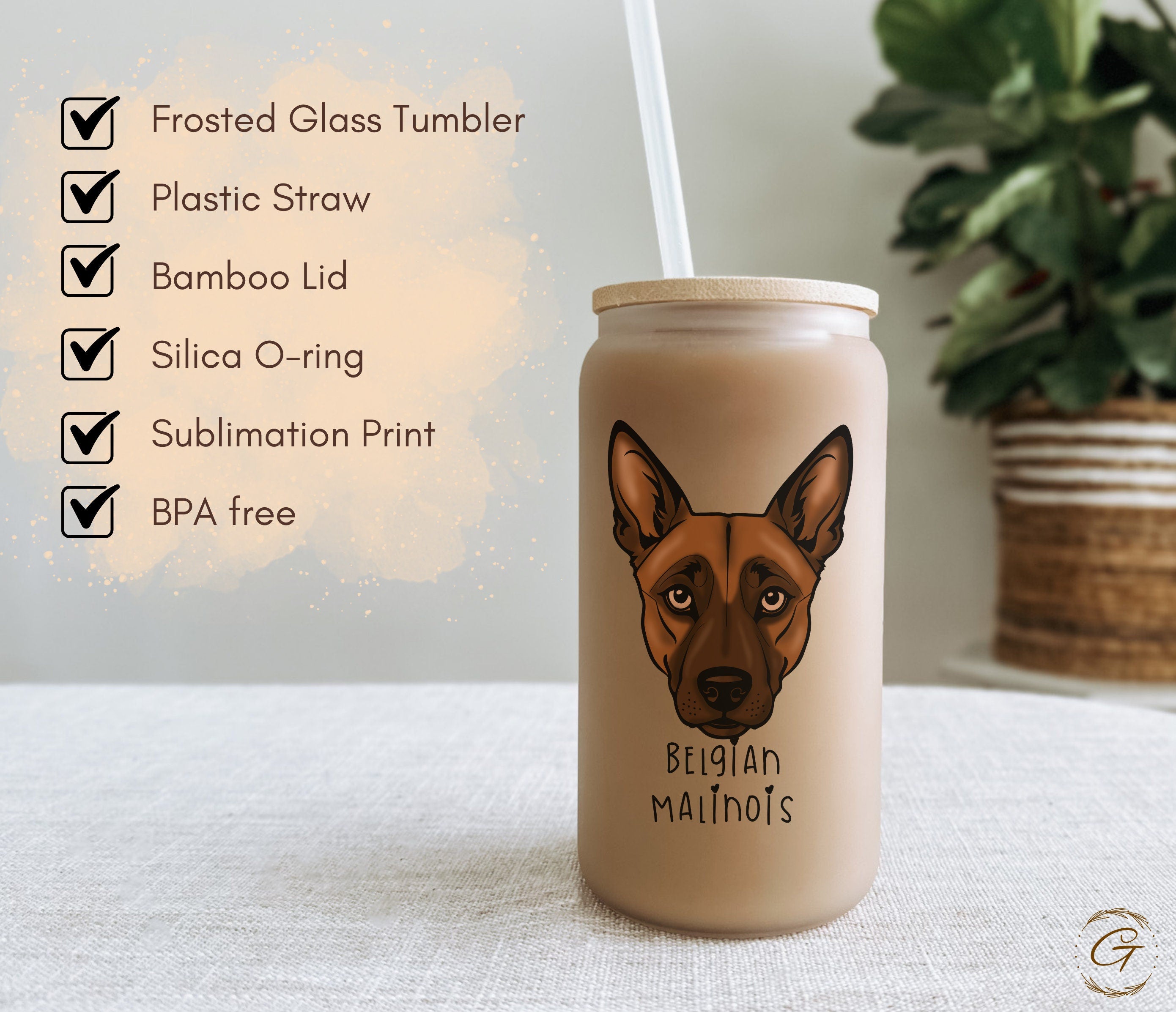 Belgian Malinois Dog Art Frosted Glass