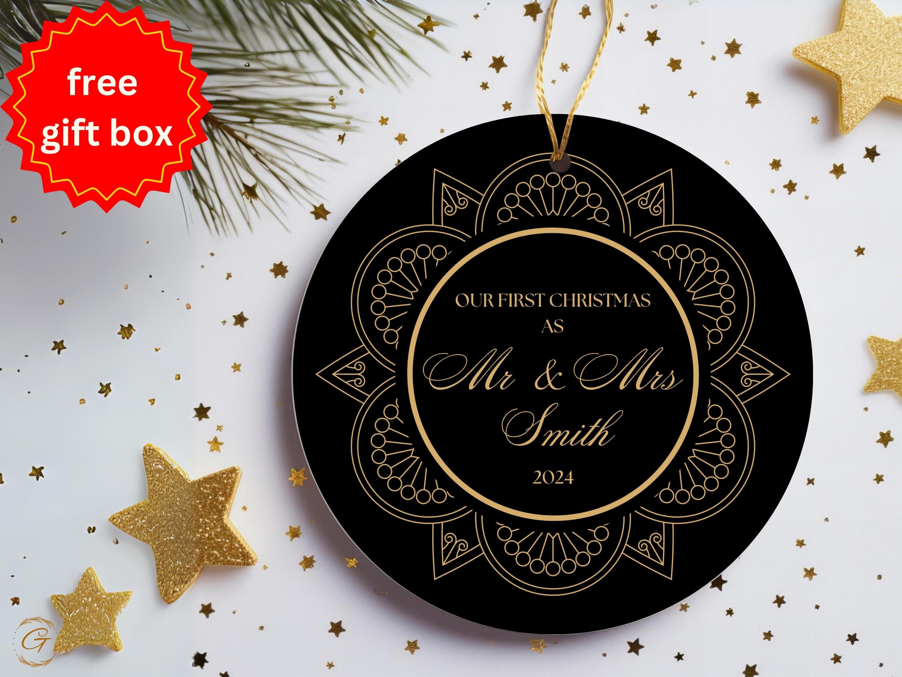 Personalized Wedding Christmas Ornament, Mr and Mrs First Christmas 24