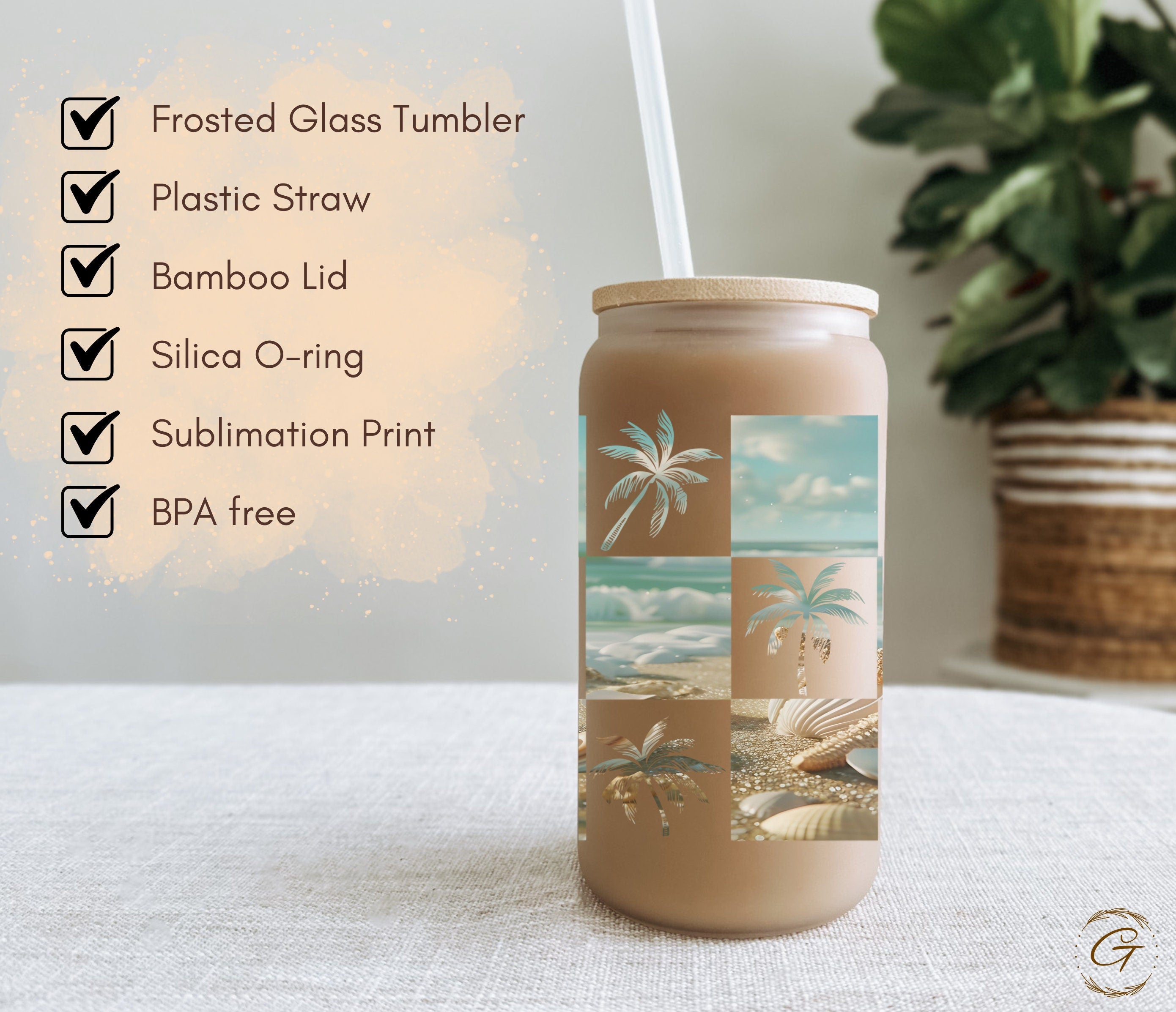 Tropical Checkered Beach Design Frosted Glass Cup