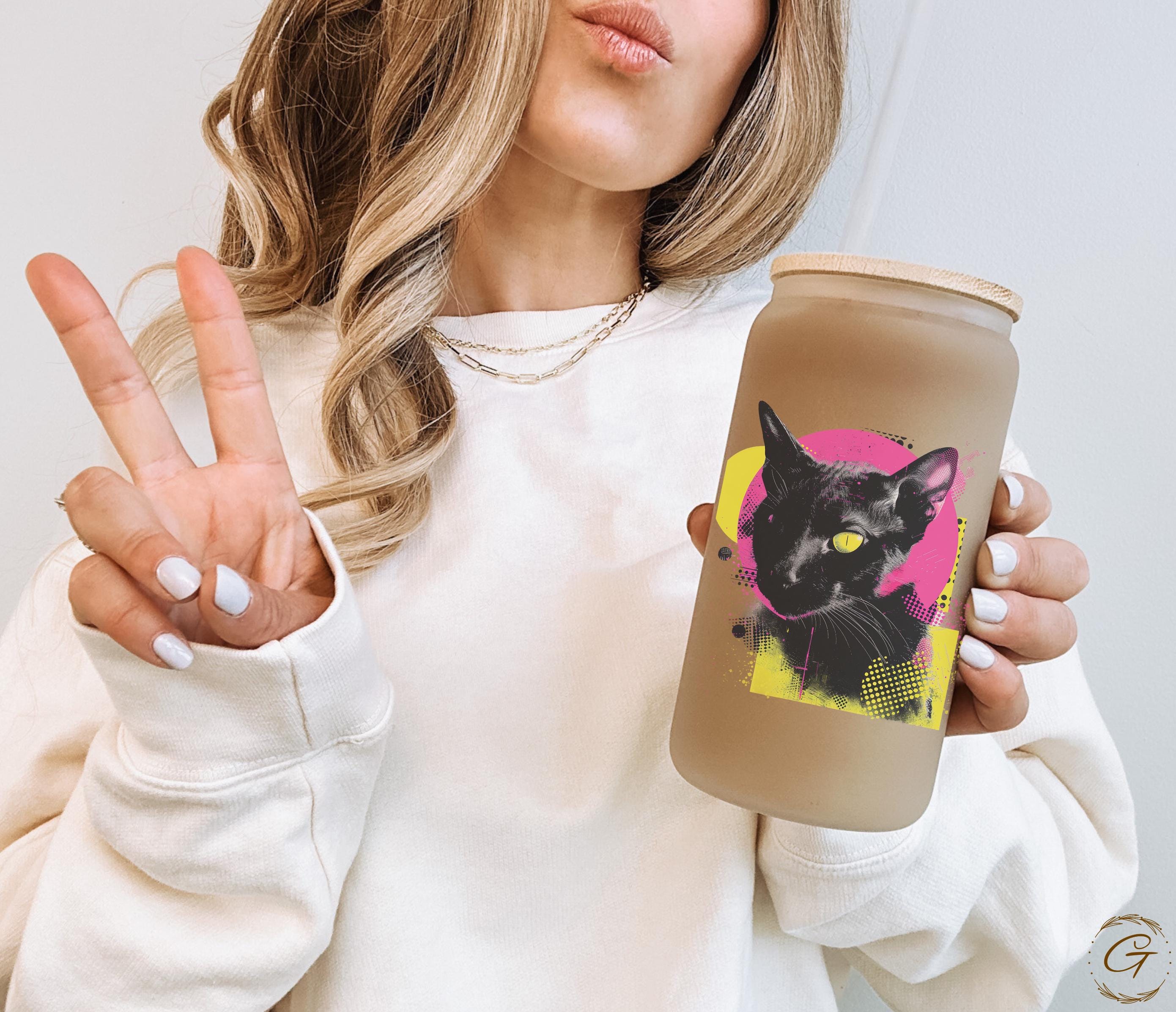 Cat Lover Neon Colored Frosted Glass Cup