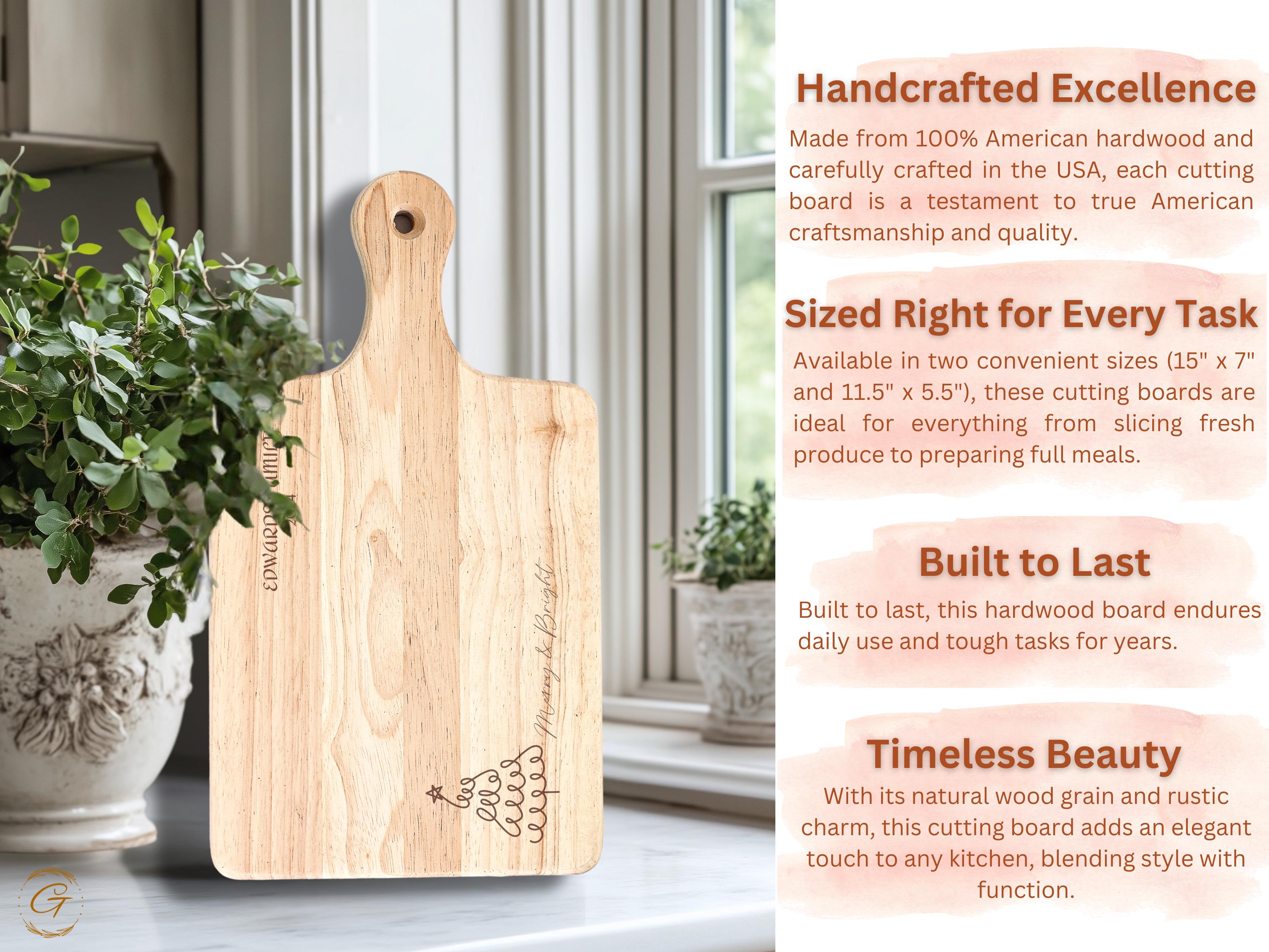 Merry & Bright Personalized Cutting Board with Family Names | Engraved Holiday Kitchen Gifts | Rustic Wood Board for Christmas Cooking Gifts
