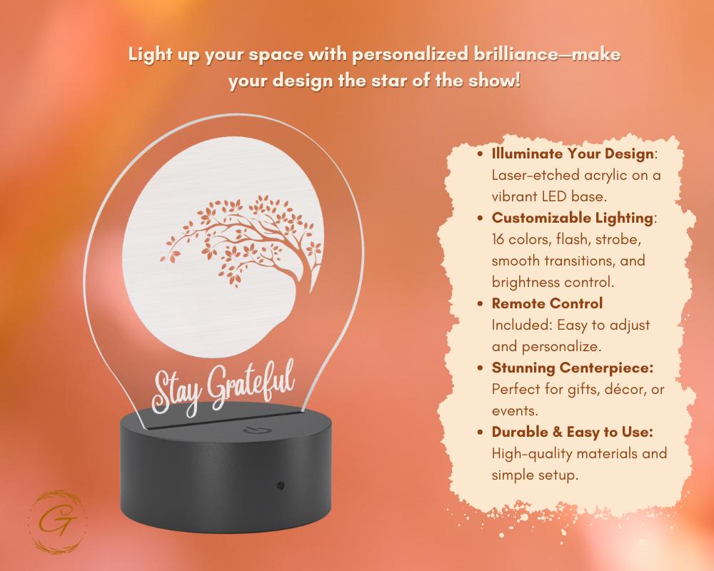 Stay Grateful Circle Acrylic LED Sign