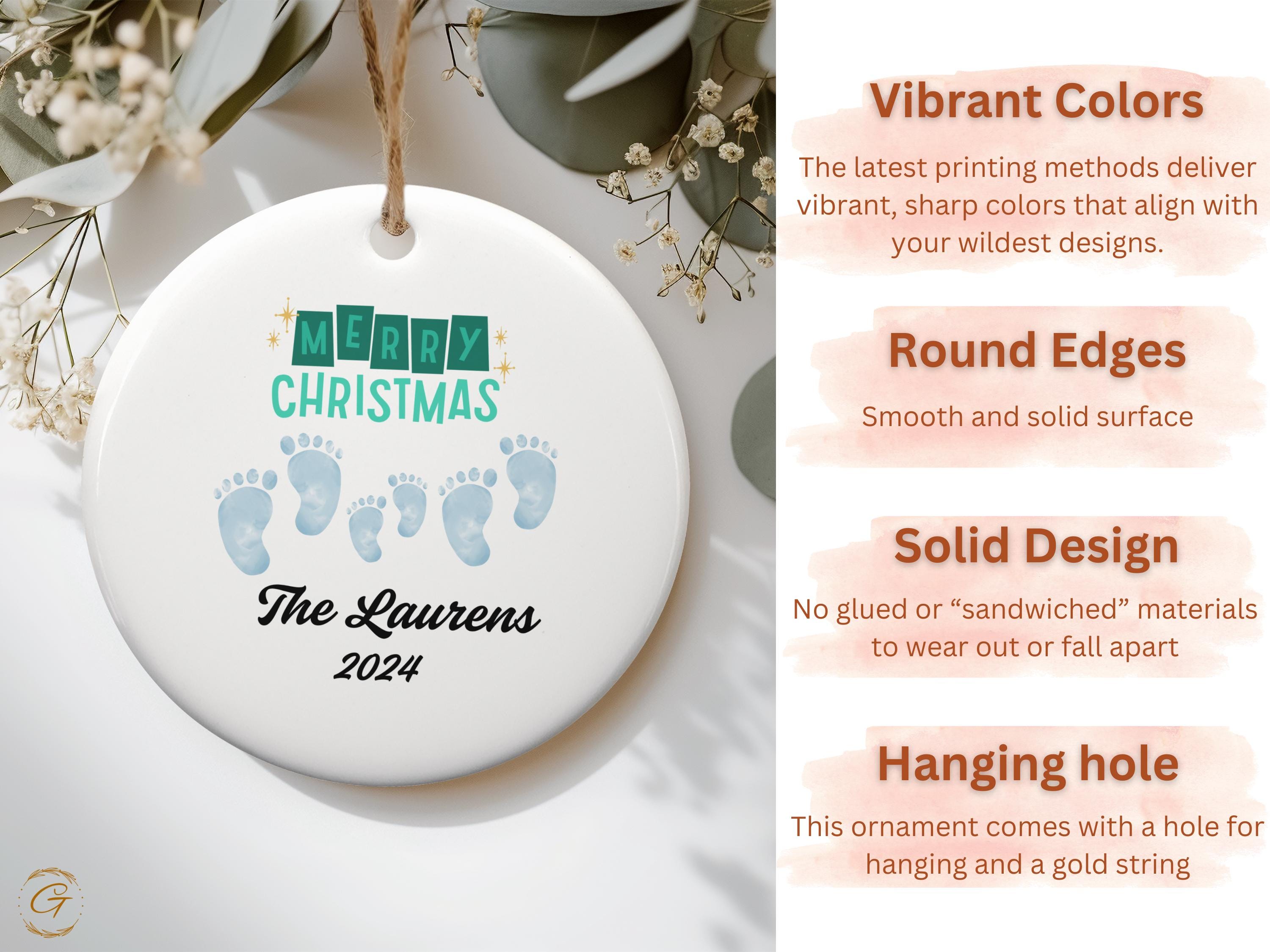Personalized Family Ornament, Custom Family Christmas Decoration, Holiday Keepsake Gift, Footprints Design, 2024 Ornament, Holiday Keepsakes