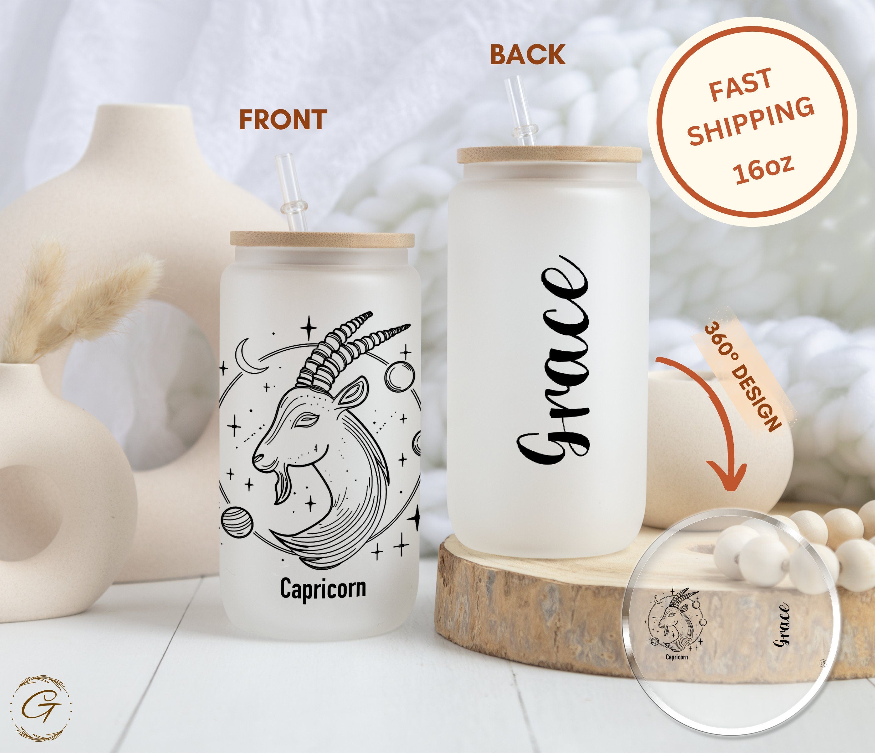 Zodiac Capricorn Frosted Glass Cup