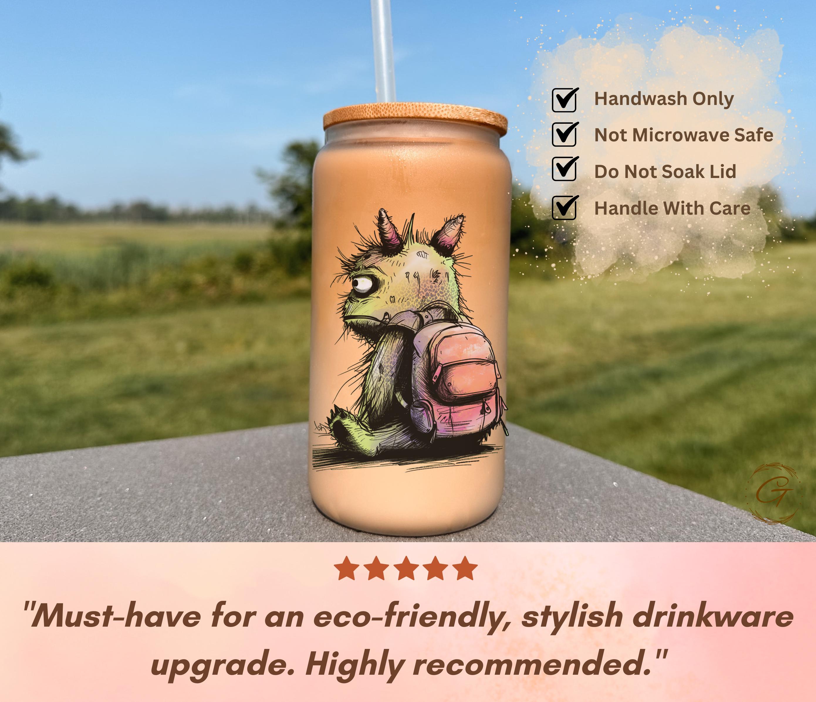 Cute Frosted Glass Cup with Summer Monster