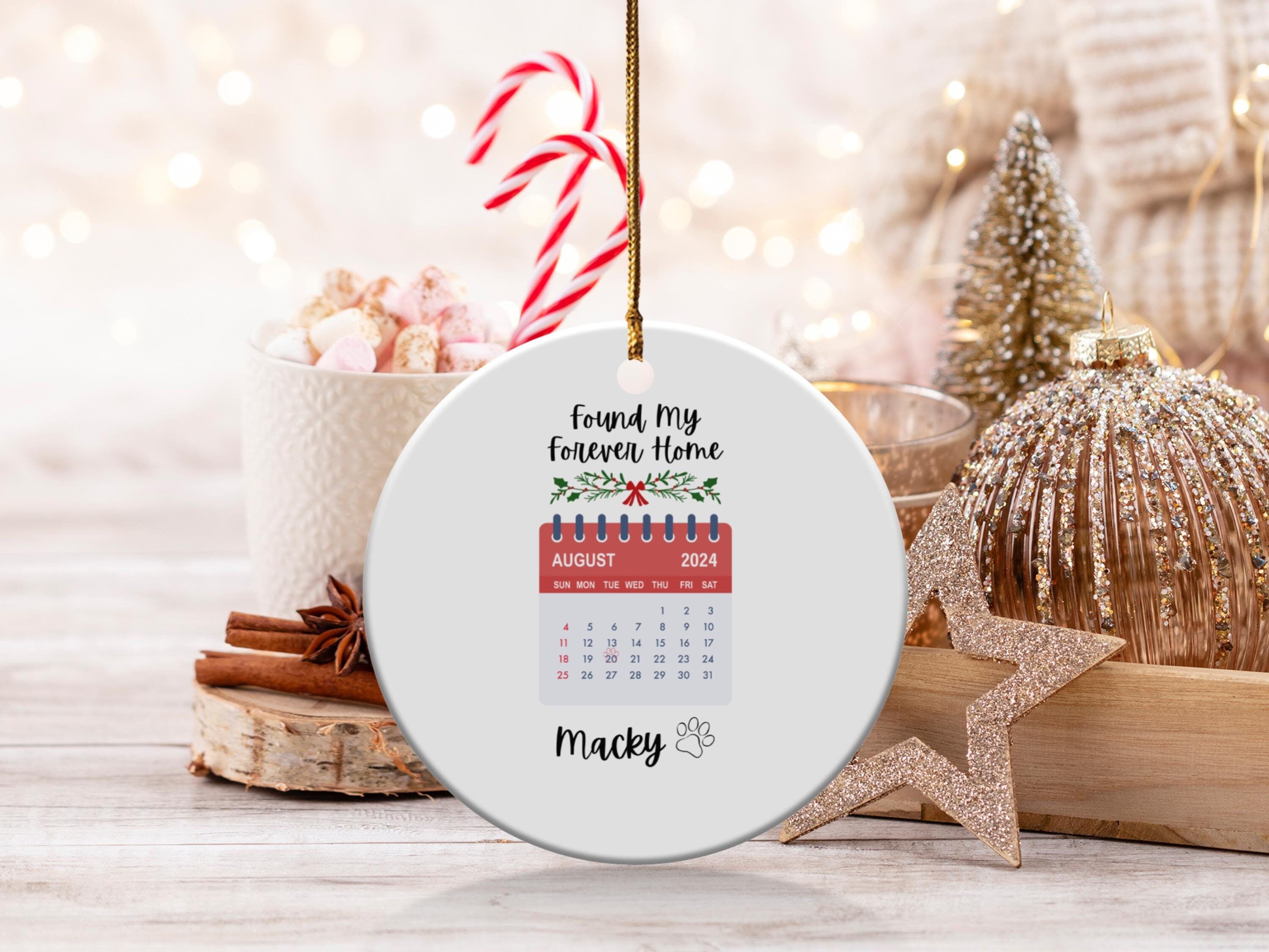 Personalized Pet Adoption Date Ornament, Keepsake decoration, holiday home decor, festive keepsake gift, unique calendar Christmas ornaments