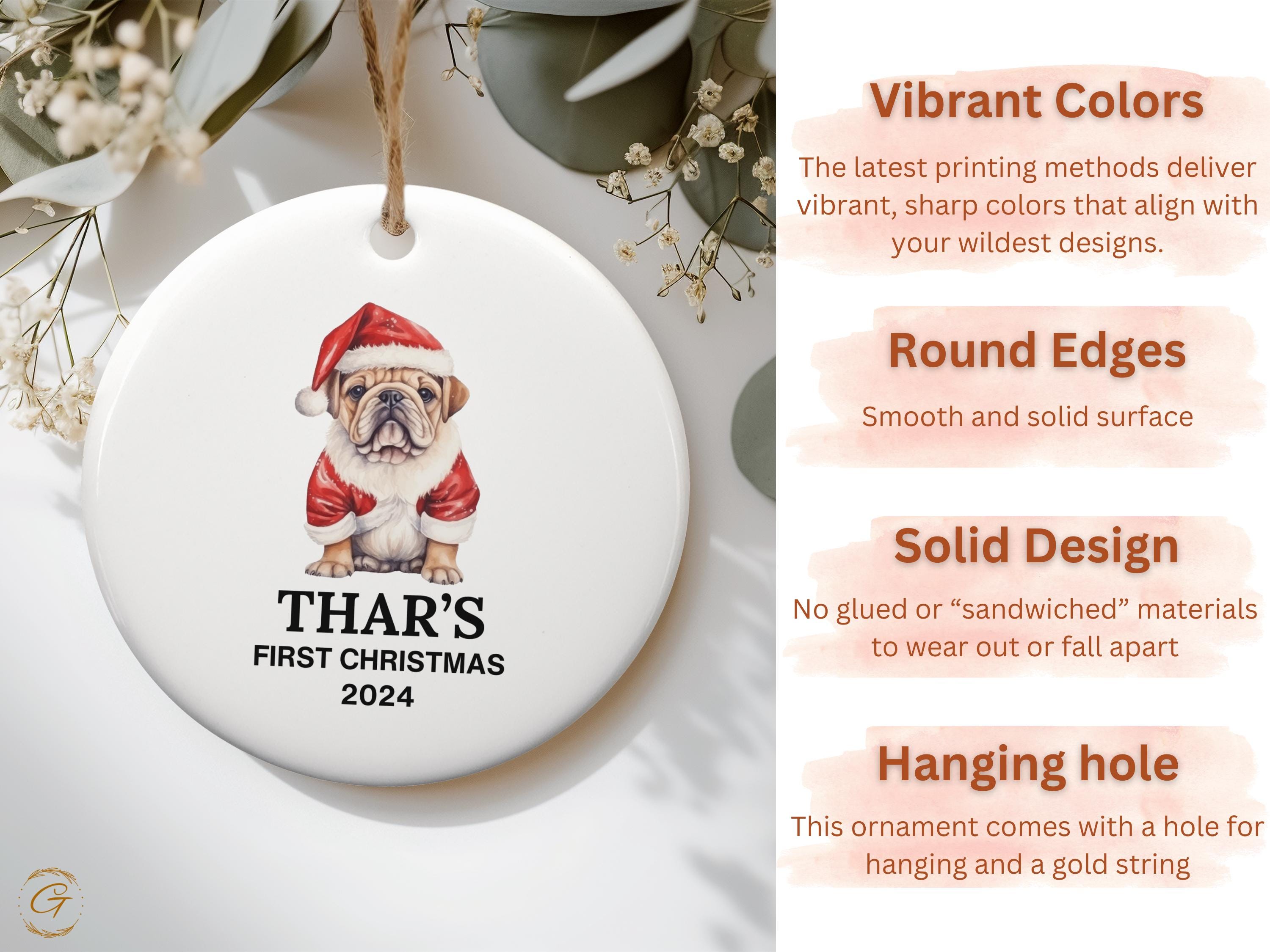 Personalized Bulldog Christmas Ornament, Custom Pet Holiday Decor,First Christmas Keepsake 2024, Unique Gift for Dog Lover, Holiday Keepsake