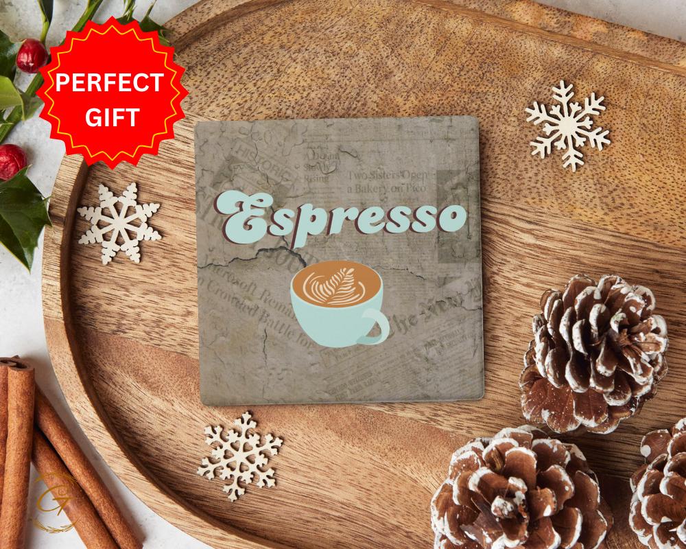 Soapstone Coaster Espresso Design with Cork Backing Square Stone Coasters