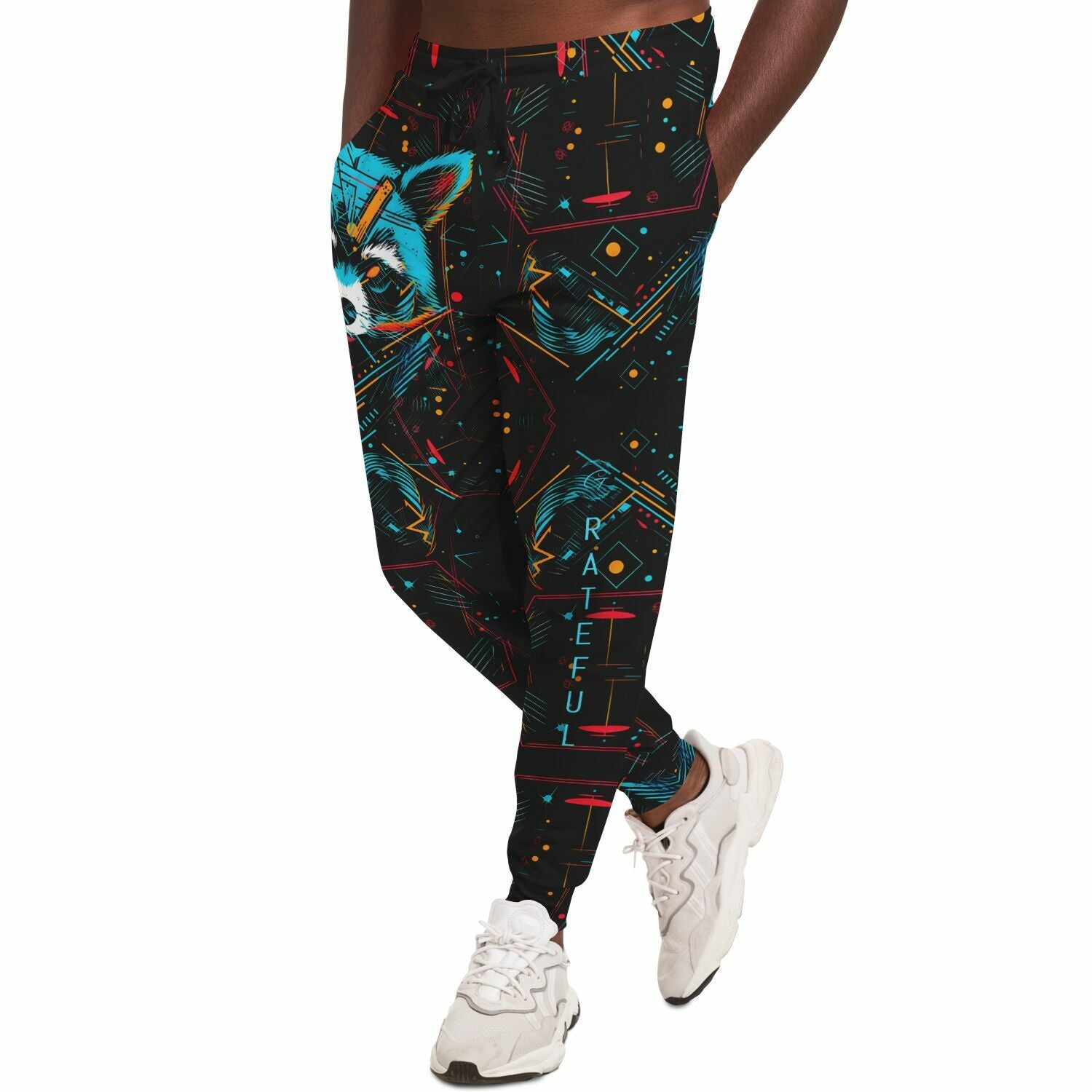 Cyberpunk Raccoon Joggers – Neon Techwear Sweatpants for Men & Women