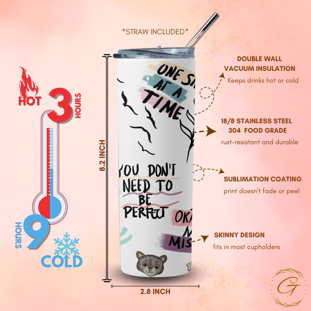 Mental Health Tumbler: 20-oz Inspirational, Daily Affirmations for Positivity