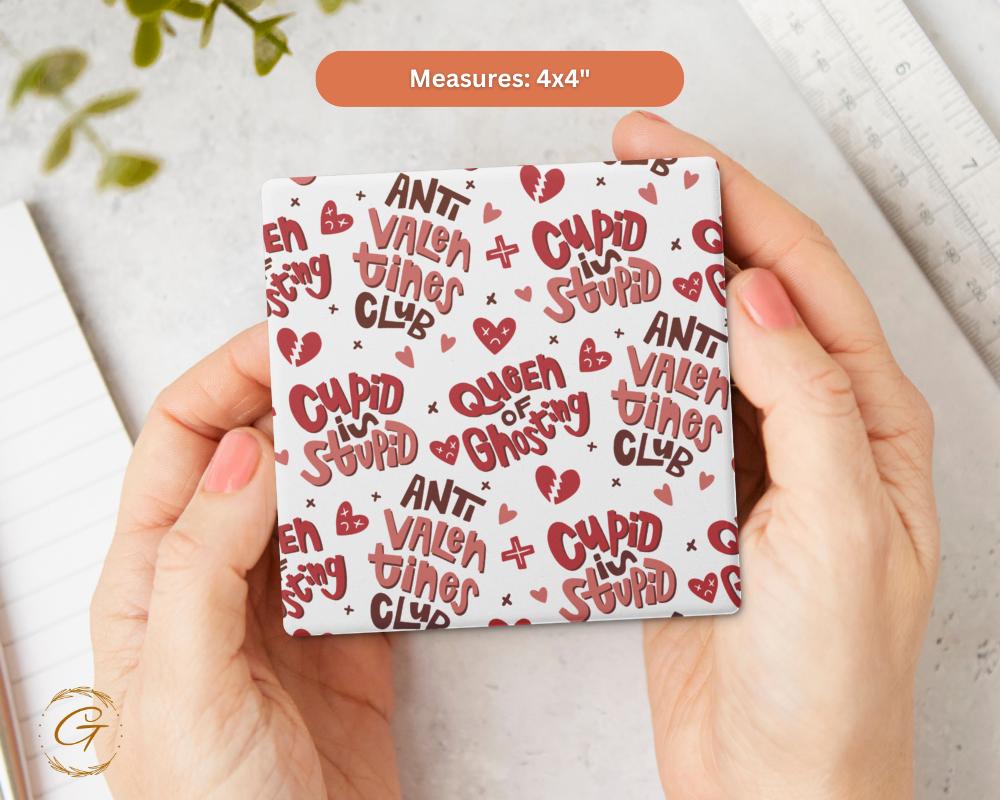 Cupid Is Stupid Square Soapstone Coasters with Cork Backing