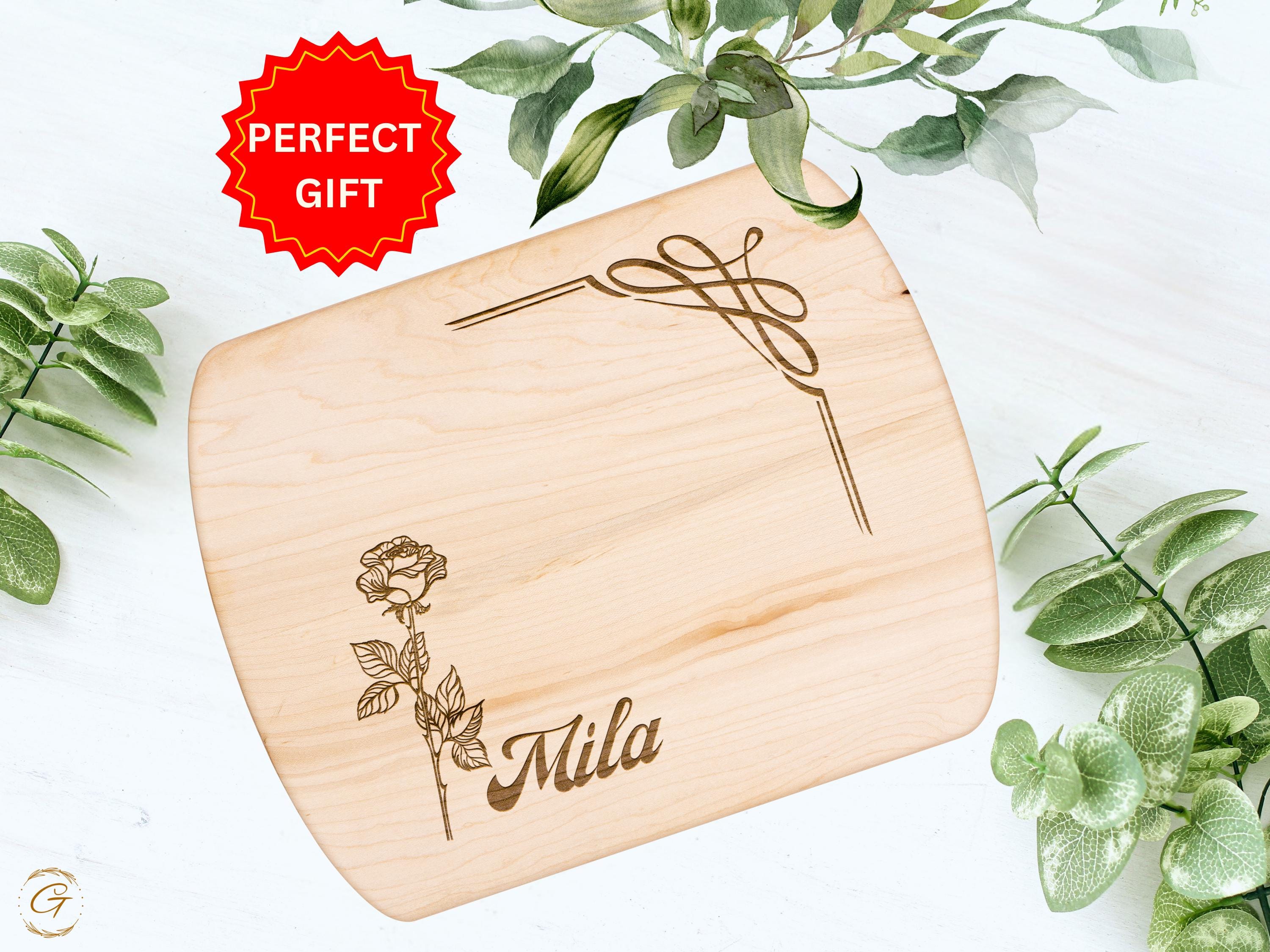 Personalized Cutting Board with Rose Engraving - Unique Gifts for June Birthdays