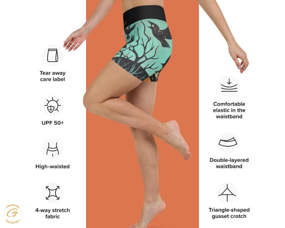 Crow Tree Design Yoga Shorts  High-Waisted Stretchy Activewear