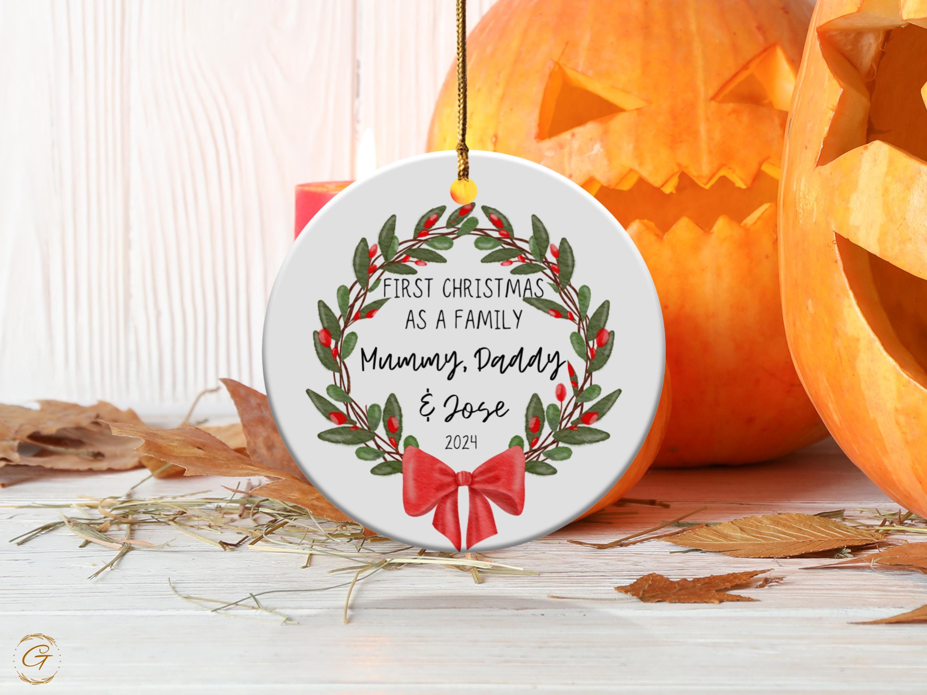 Custom First Christmas Family Ornament Wreath 2024