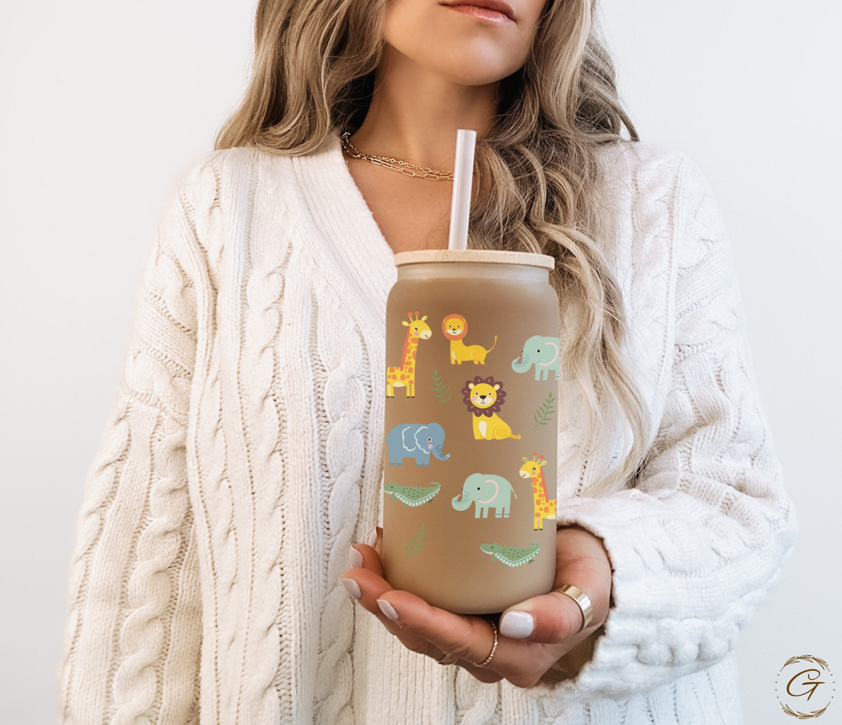 Jungle Animals Frosted Glass Cup