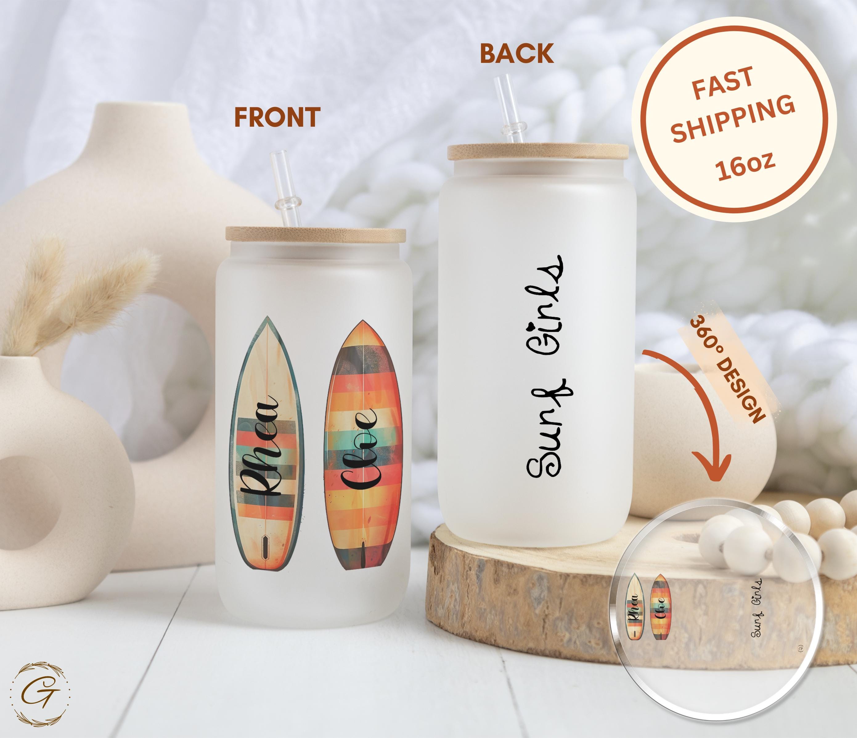Surfer Girls Frosted Glass Cup