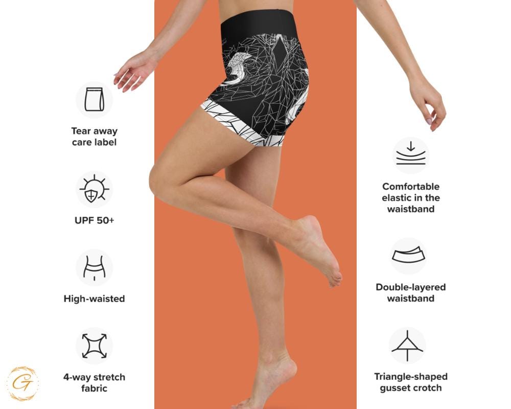 Geometric Bear High-Waisted Yoga Shorts