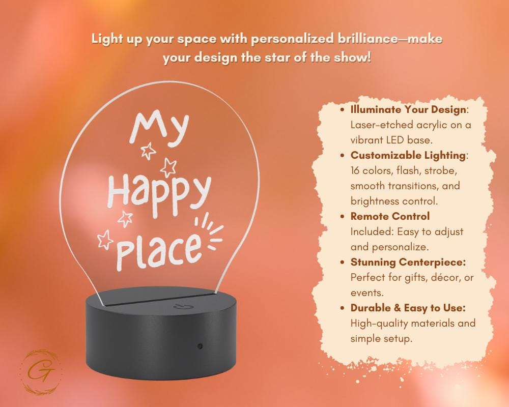My Happy Place Circle Acrylic LED Sign,  Custom Lighted Home Decor