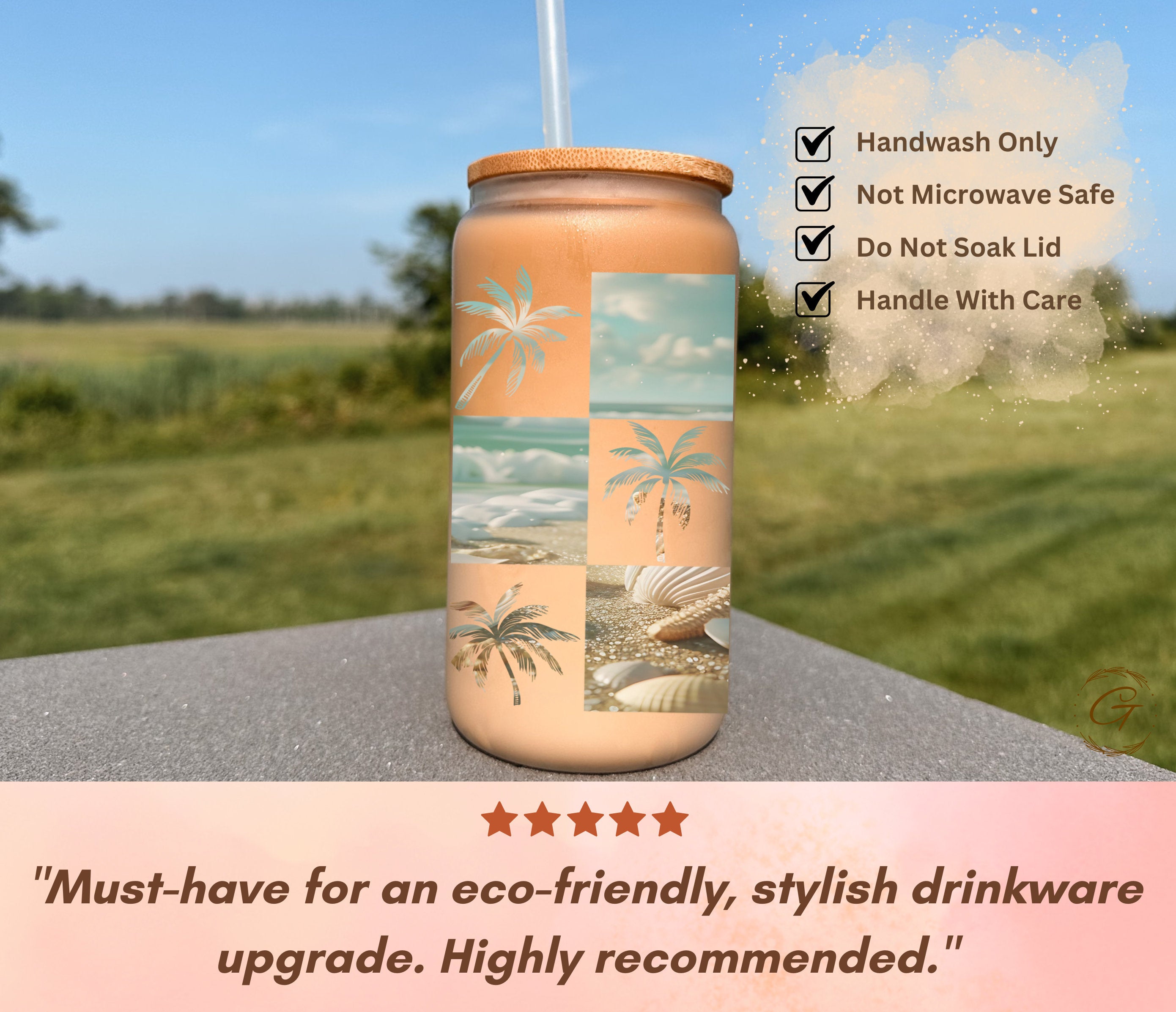 Tropical Checkered Beach Design Frosted Glass Cup