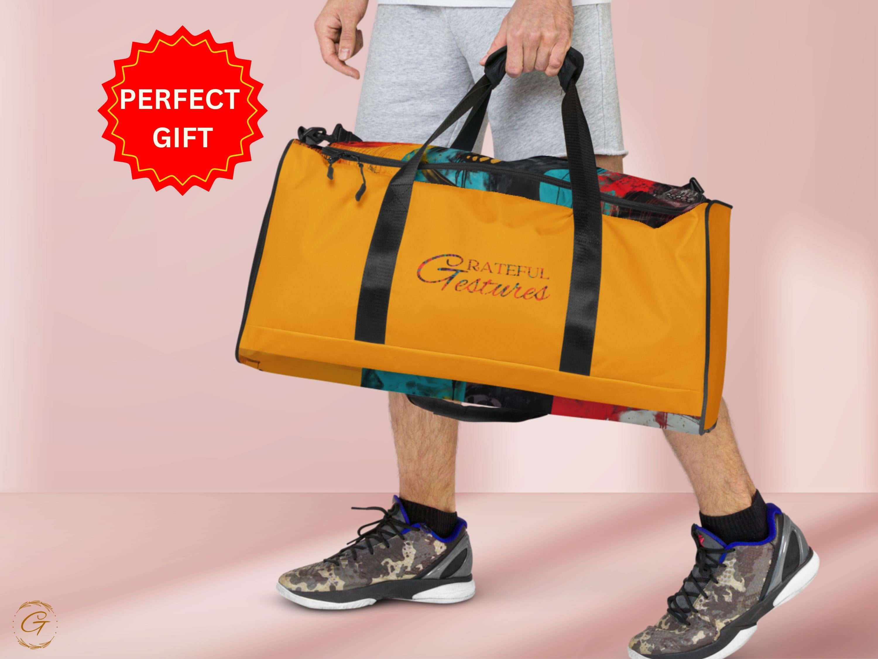 AOP Personalized Duffel Bag - Custom Grateful Gestures Travel Tote, Stylish Gym Bags, Lightweight Overnight Bag, Perfect Gift for Him or Her