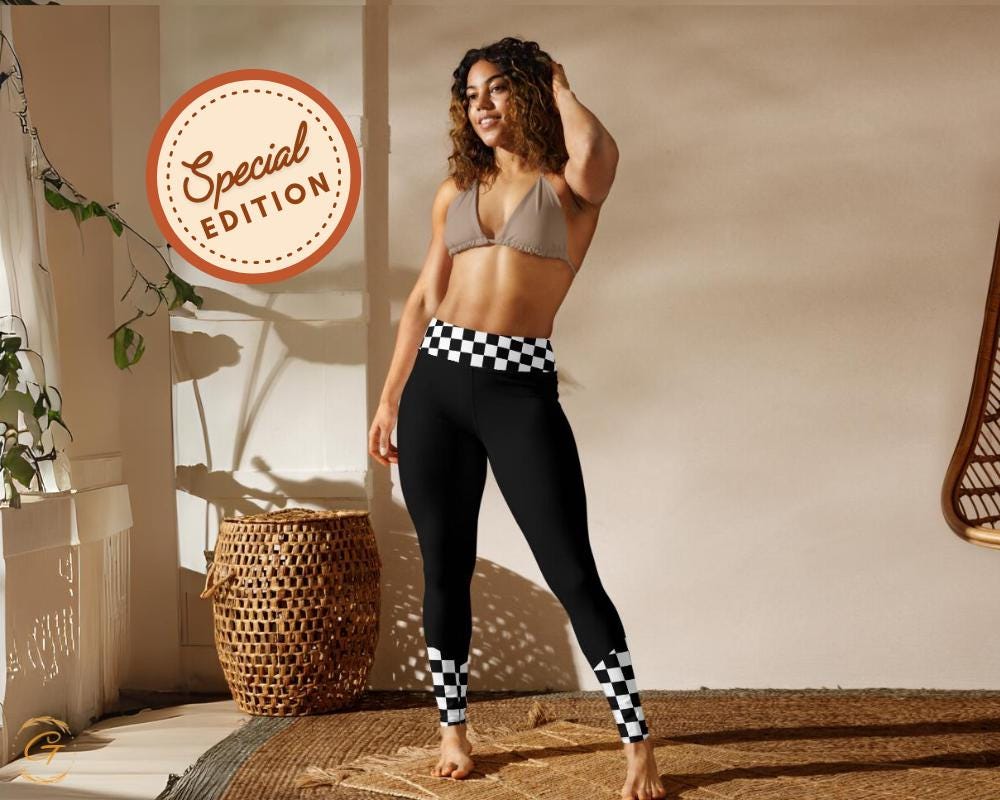 Checkered Black and White Yoga Leggings and Shorts - High-Waisted Activewear - Stylish Workout Gear - Organic Cotton Leggings -Soft Leggings