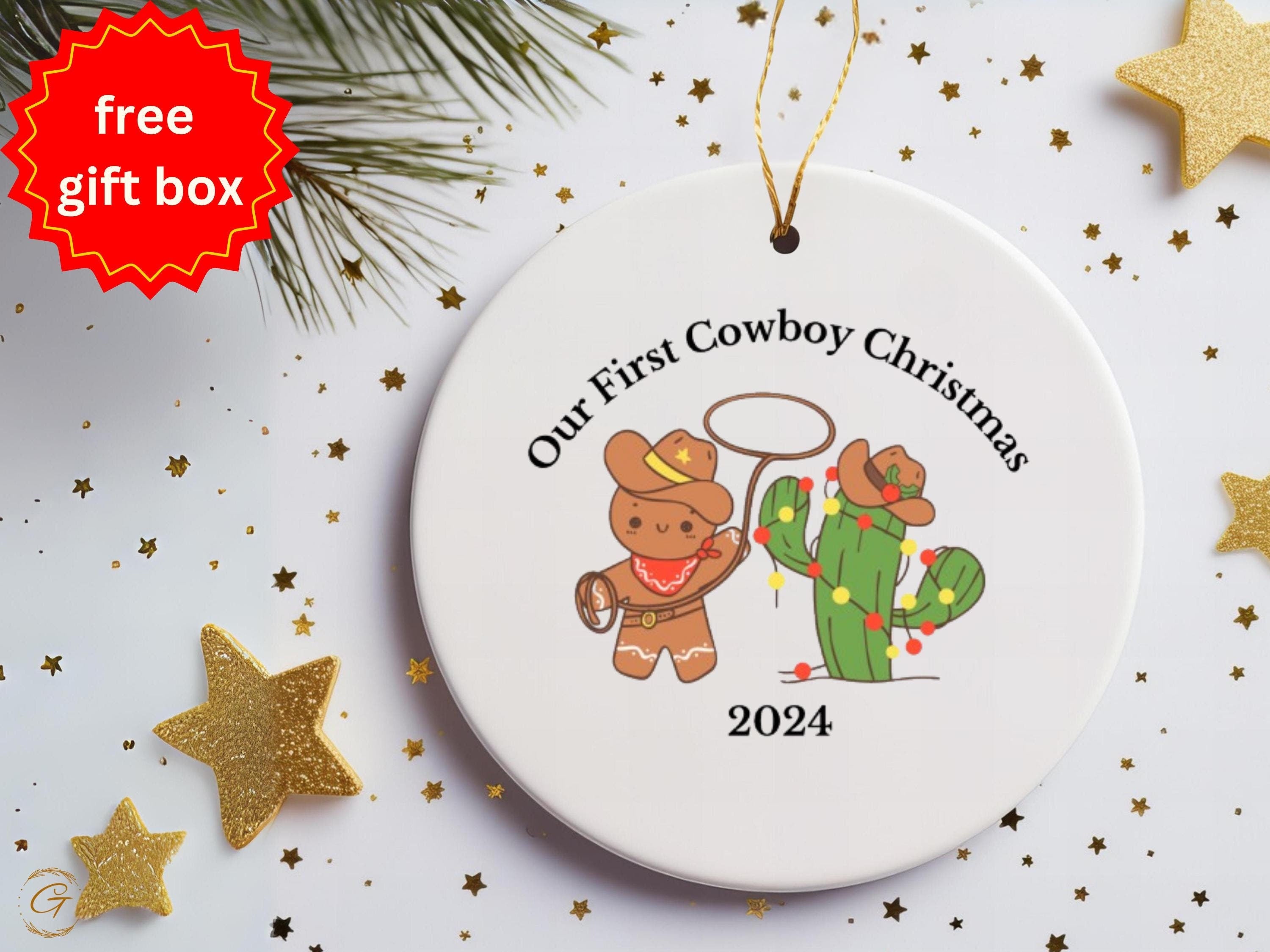 Western Cowboy Ornament 2024, Our First Cowboy Christmas Western Christmas Decor, Cute Gingerbread Cowboy Cactus, Holiday Christmas Keepsake