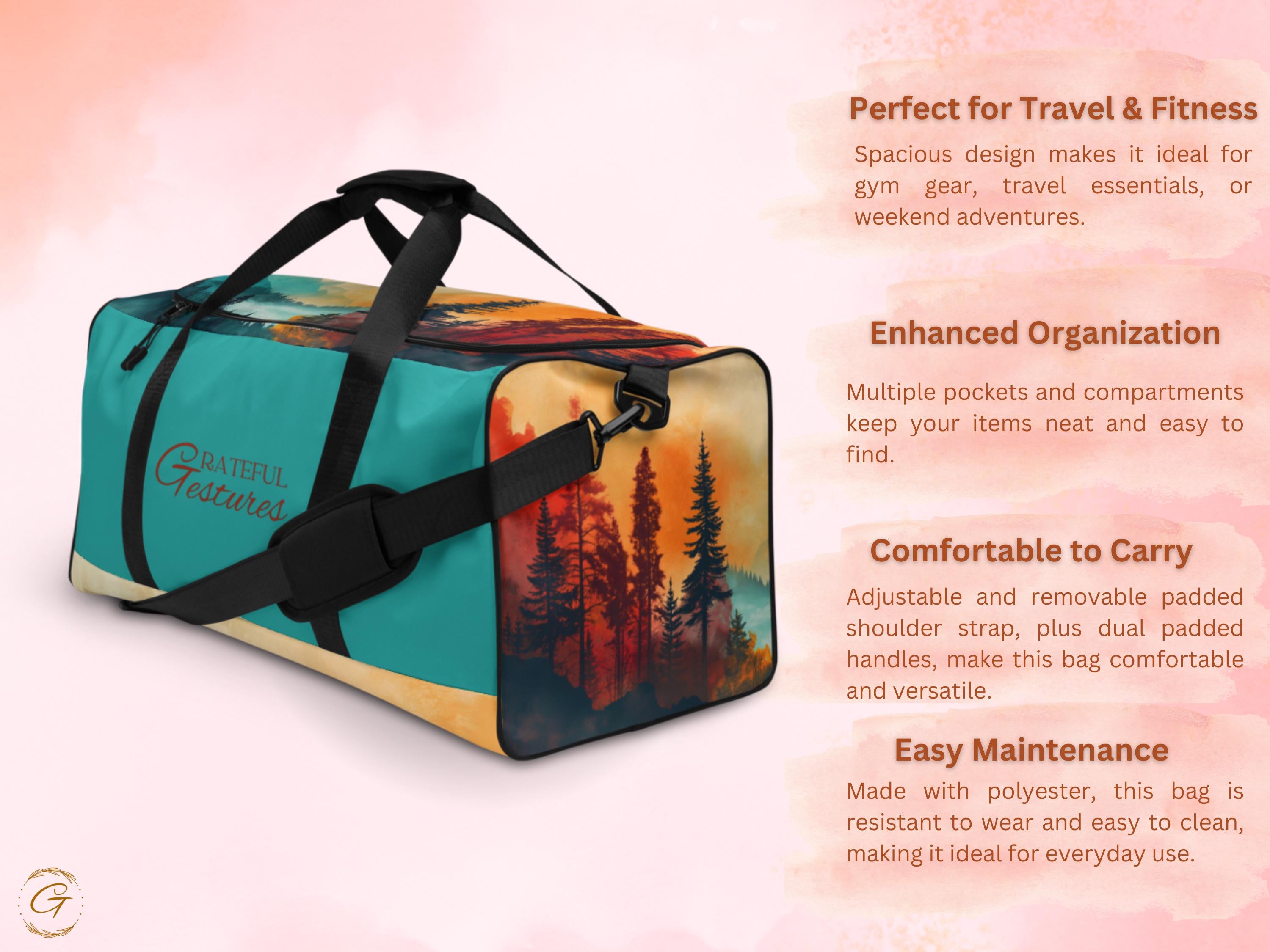 Custom AOP Travel Duffle Bag - Scenic Forest Design