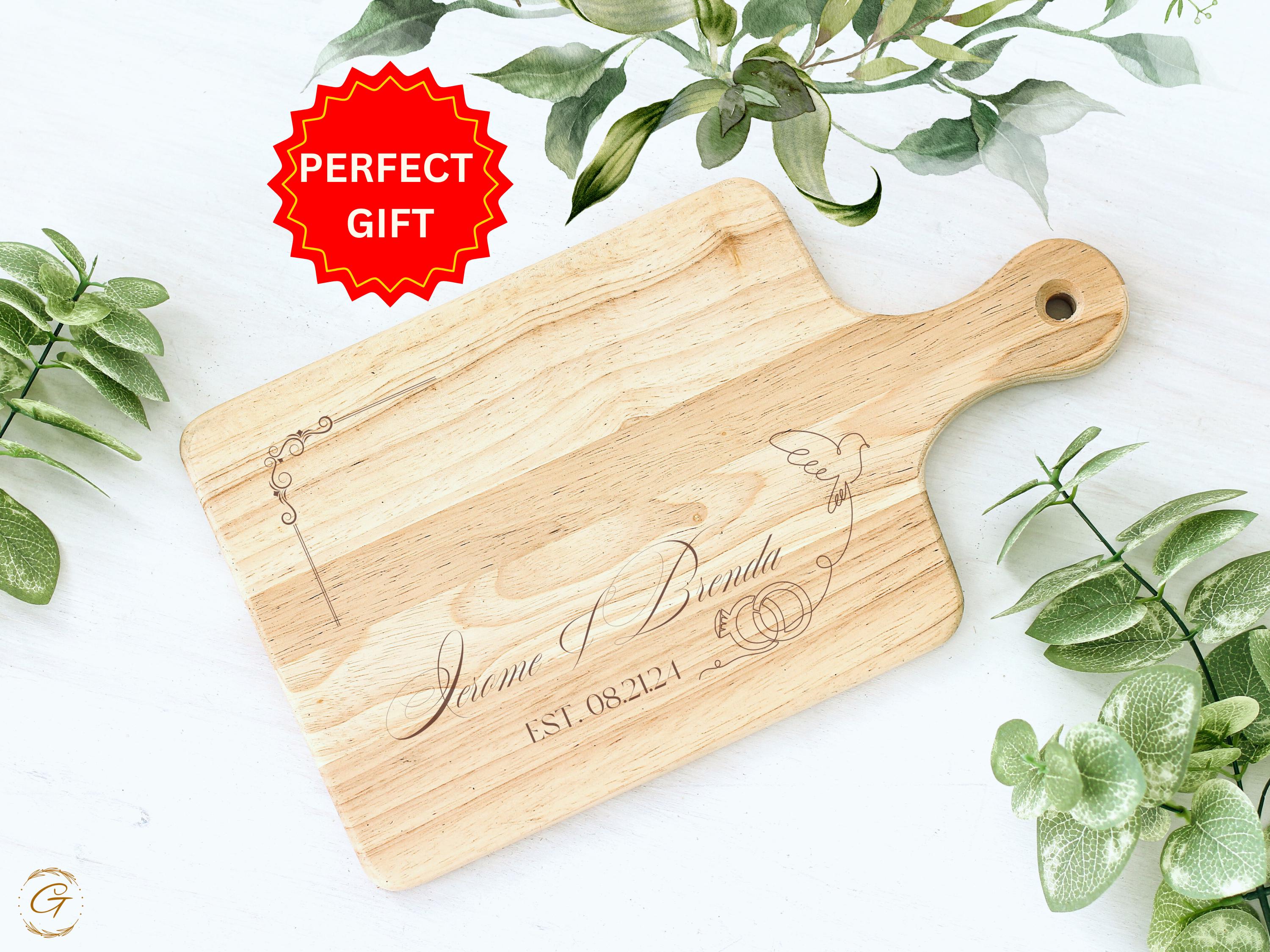 Custom Wedding Cutting Board | Engraved Couple's Names and Wedding Date | Personalized Kitchen Gift for Newlyweds and Anniversaries Keepsake