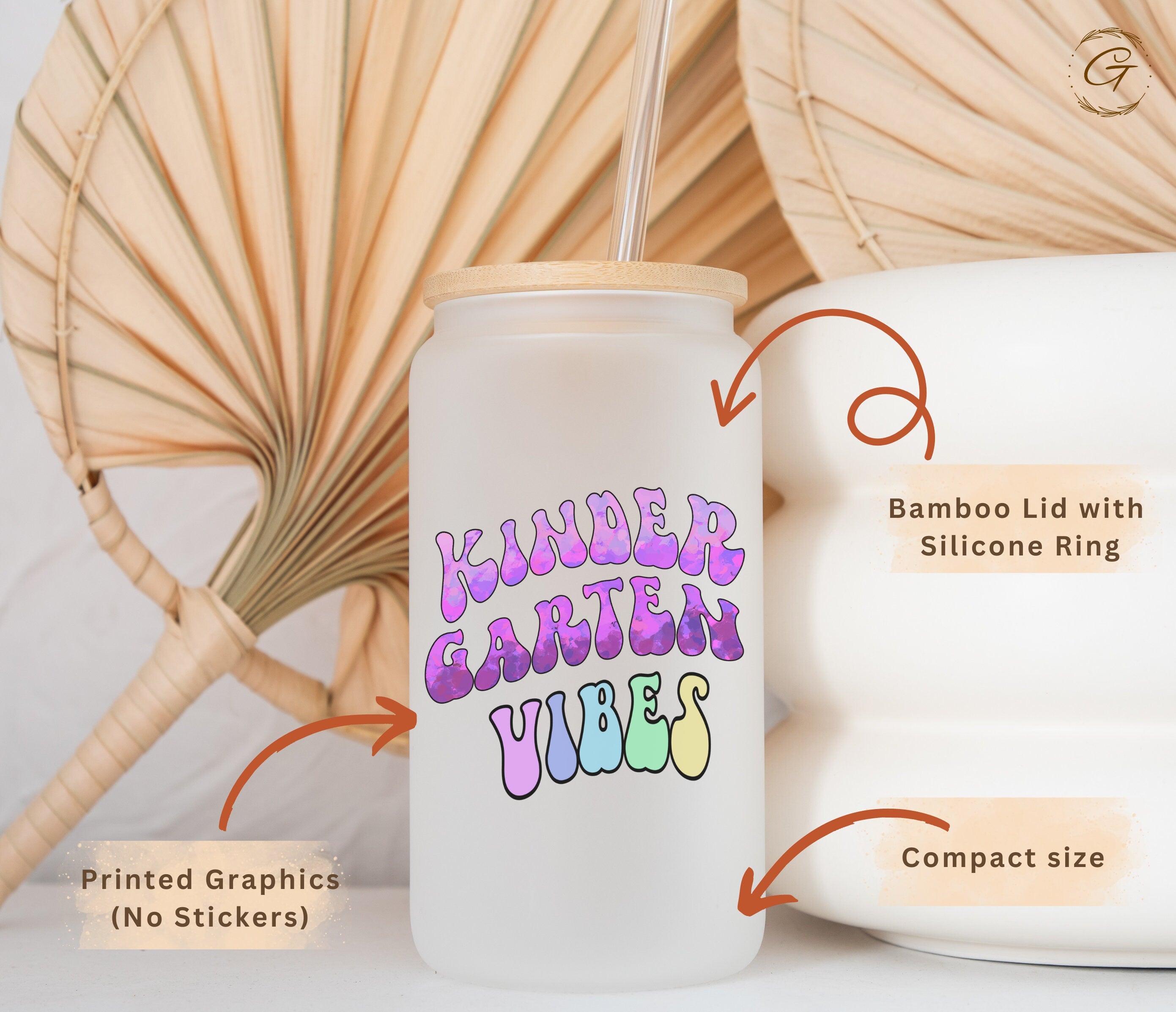 Kindergarten Vibes Frosted Glass Cup, Teacher's Libbey Cup