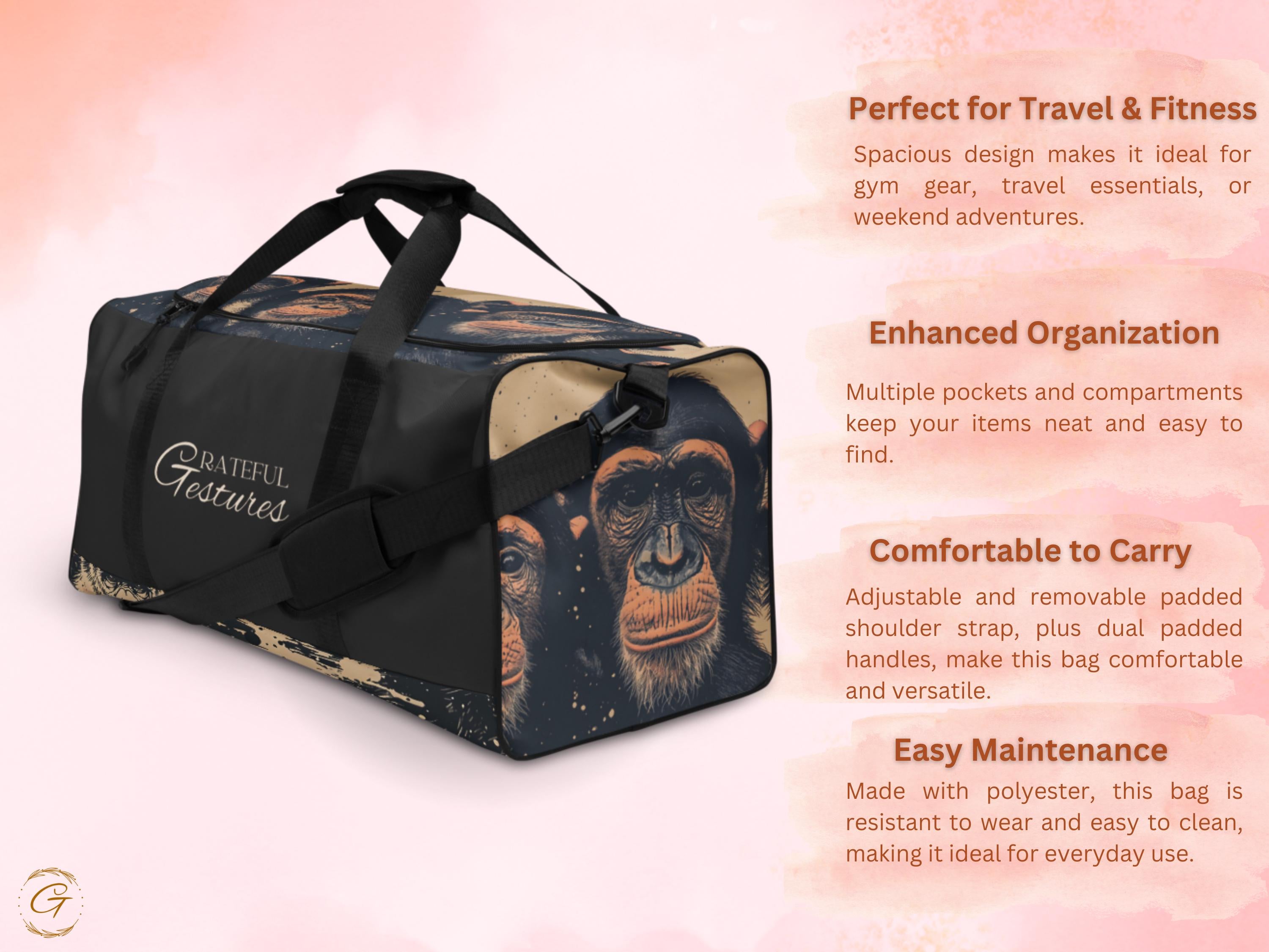 Chimpanzee AOP Duffel Bag - Stylish Monkey Gym Bags