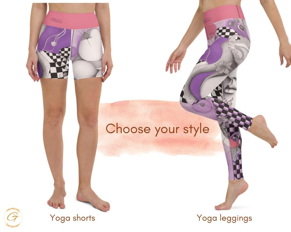 Doodle All-Over Print Design Yoga Shorts and Leggings Unique Abstract Print Activewear, Comfortable Stylish High-Waisted Fitness Womens Wear