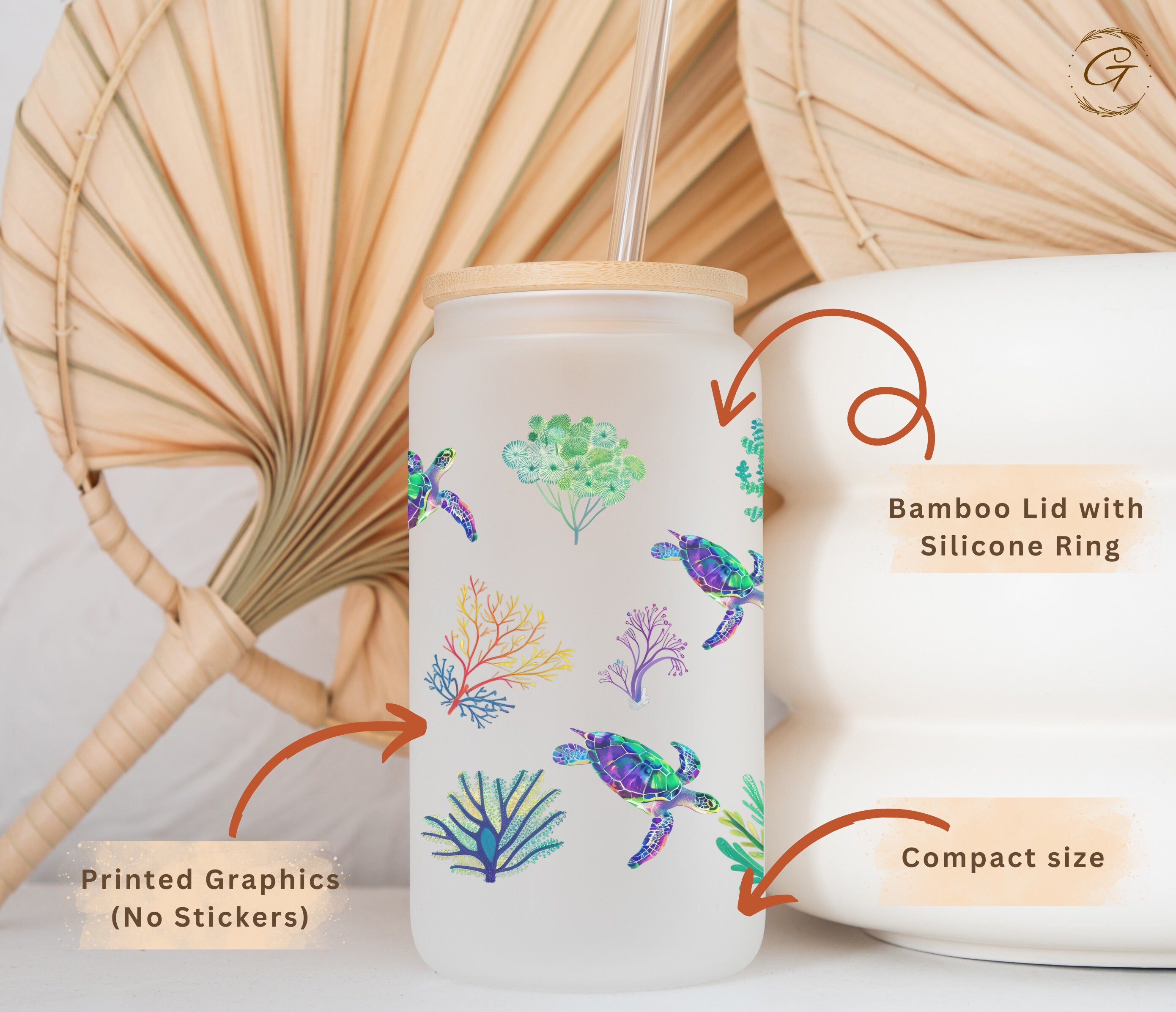 Colorful Turtles and Corals Frosted Glass Tumbler