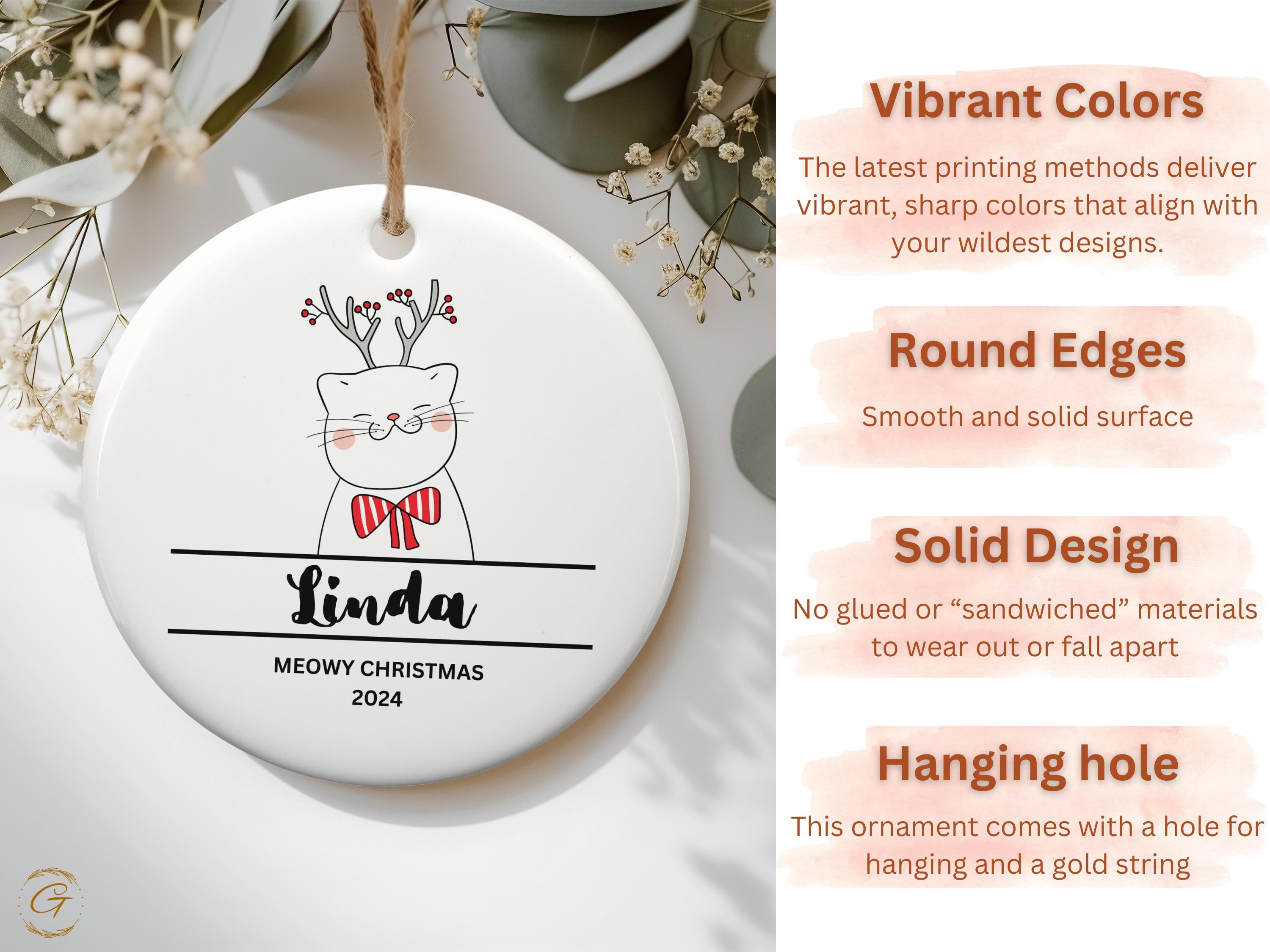Personalized Christmas Cat Ornament, Custom Name Cat Decoration, Cute Holiday Gift for Cat Lovers, Meowy Christmas 2024, Unique Holiday Gift