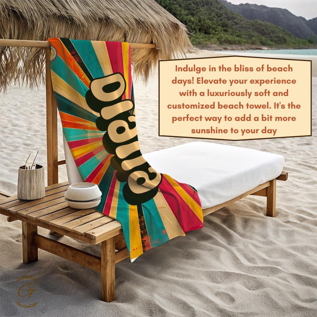 Vibrant Retro Groovy Design Beach Towel