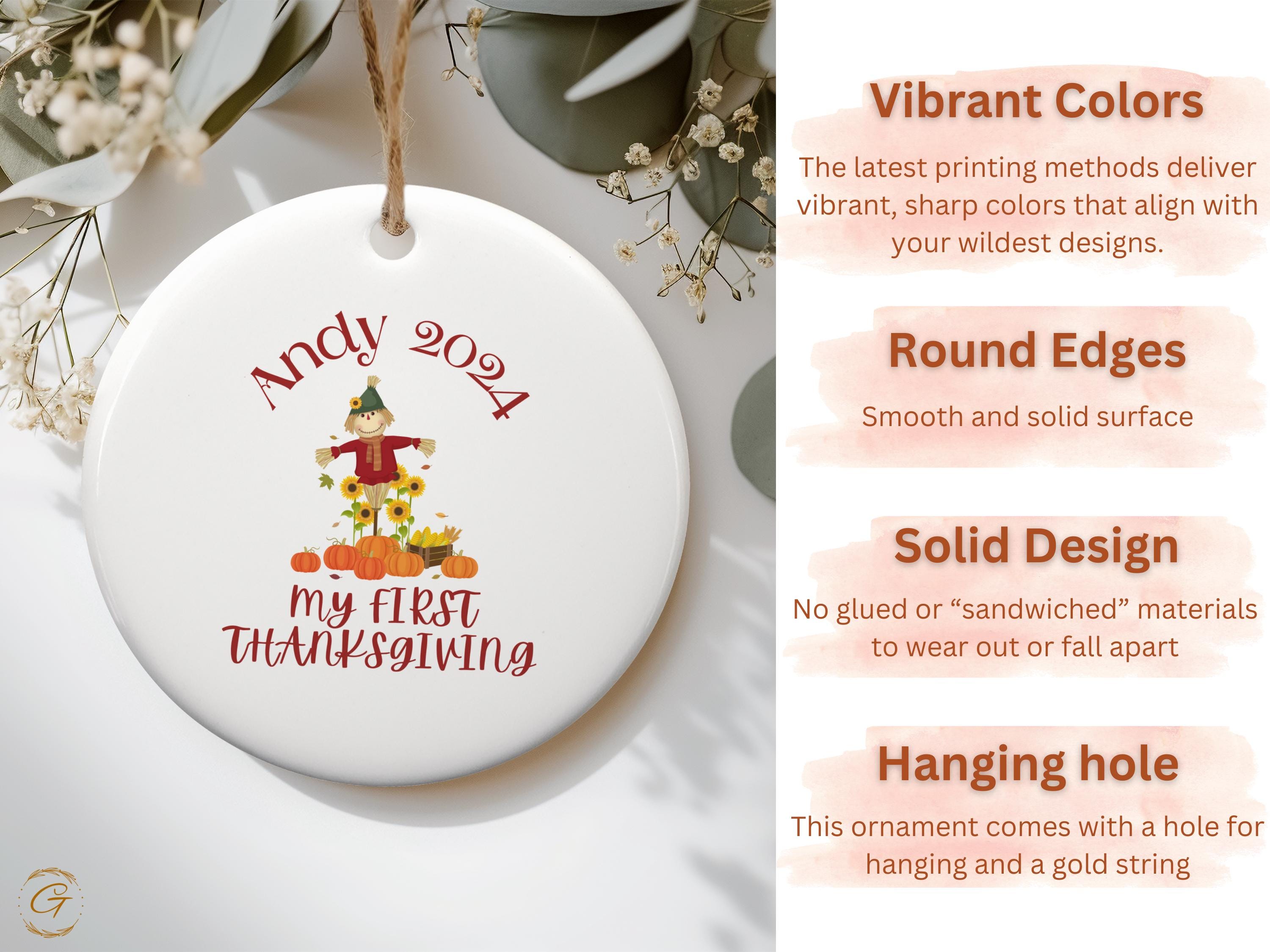 Adorable Thanksgiving Scarecrow Ornament 2024, First Thanksgiving Keepsake, Personalize Holiday Decoration, Fall Decor Gift, Unique Keepsake