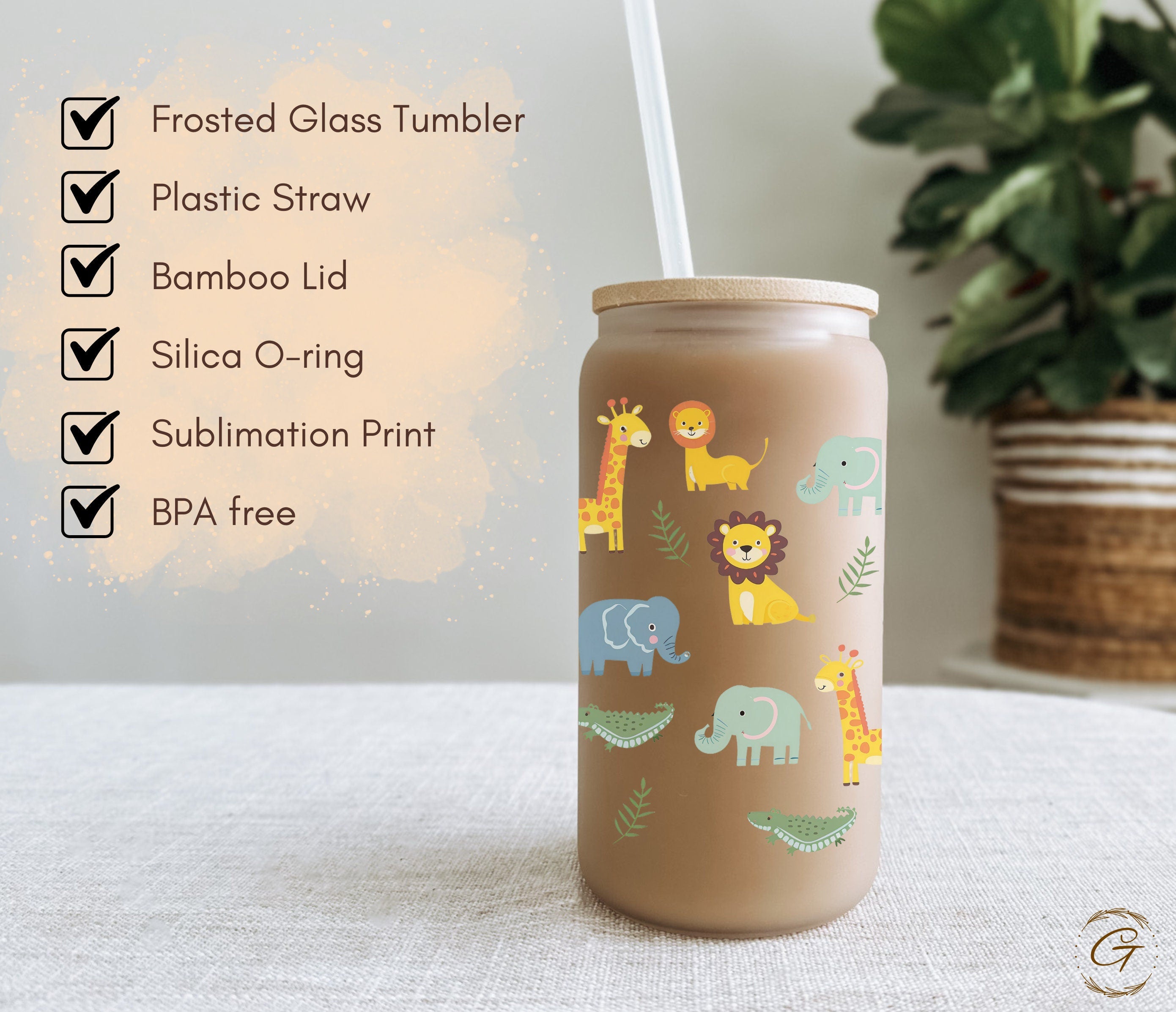 Jungle Animals Frosted Glass Cup
