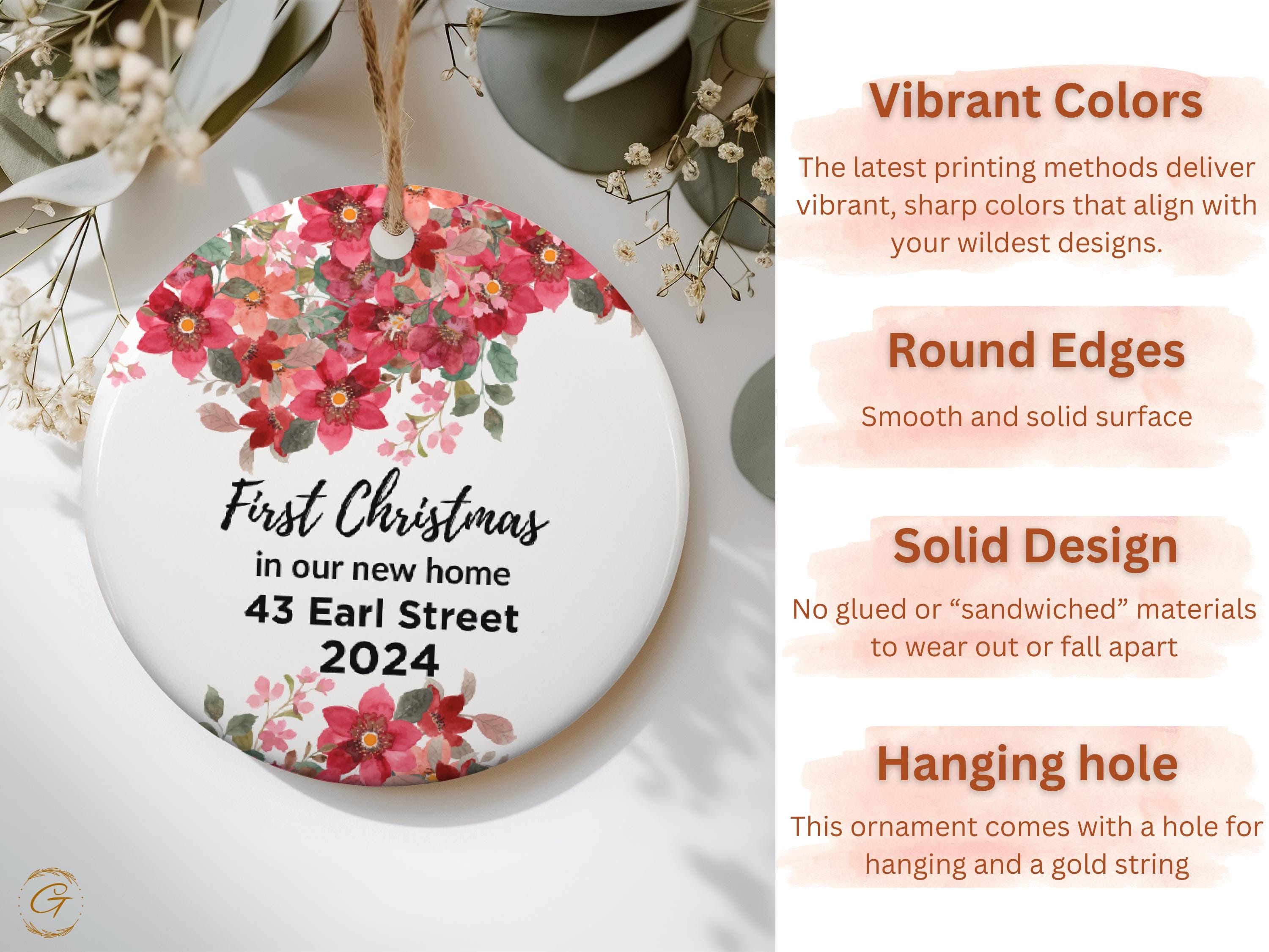 Personalized Christmas Ornament, Our First Christmas Holiday Keepsake, Floral Design Keepsake, 2024 New Home Decoration, Custom Holiday Gift