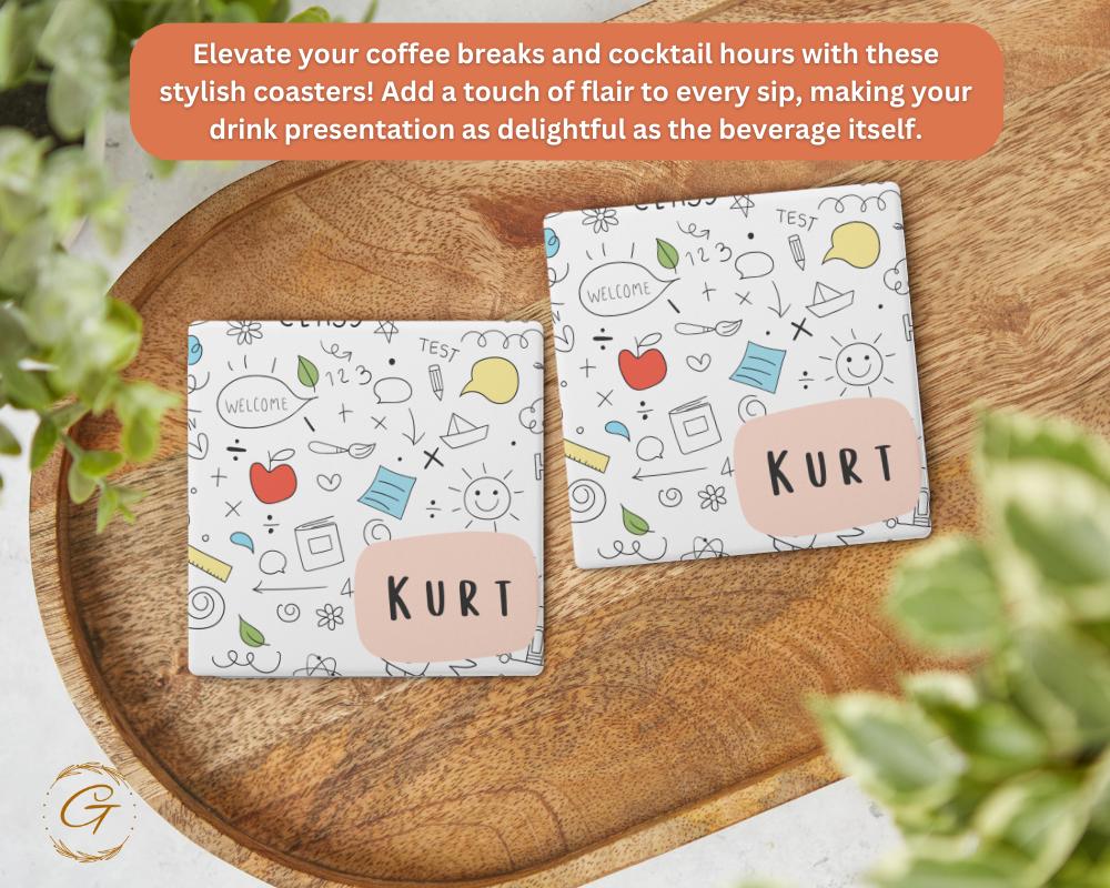 Personalized Soapstone Coaster with Kids Name Doodle Design