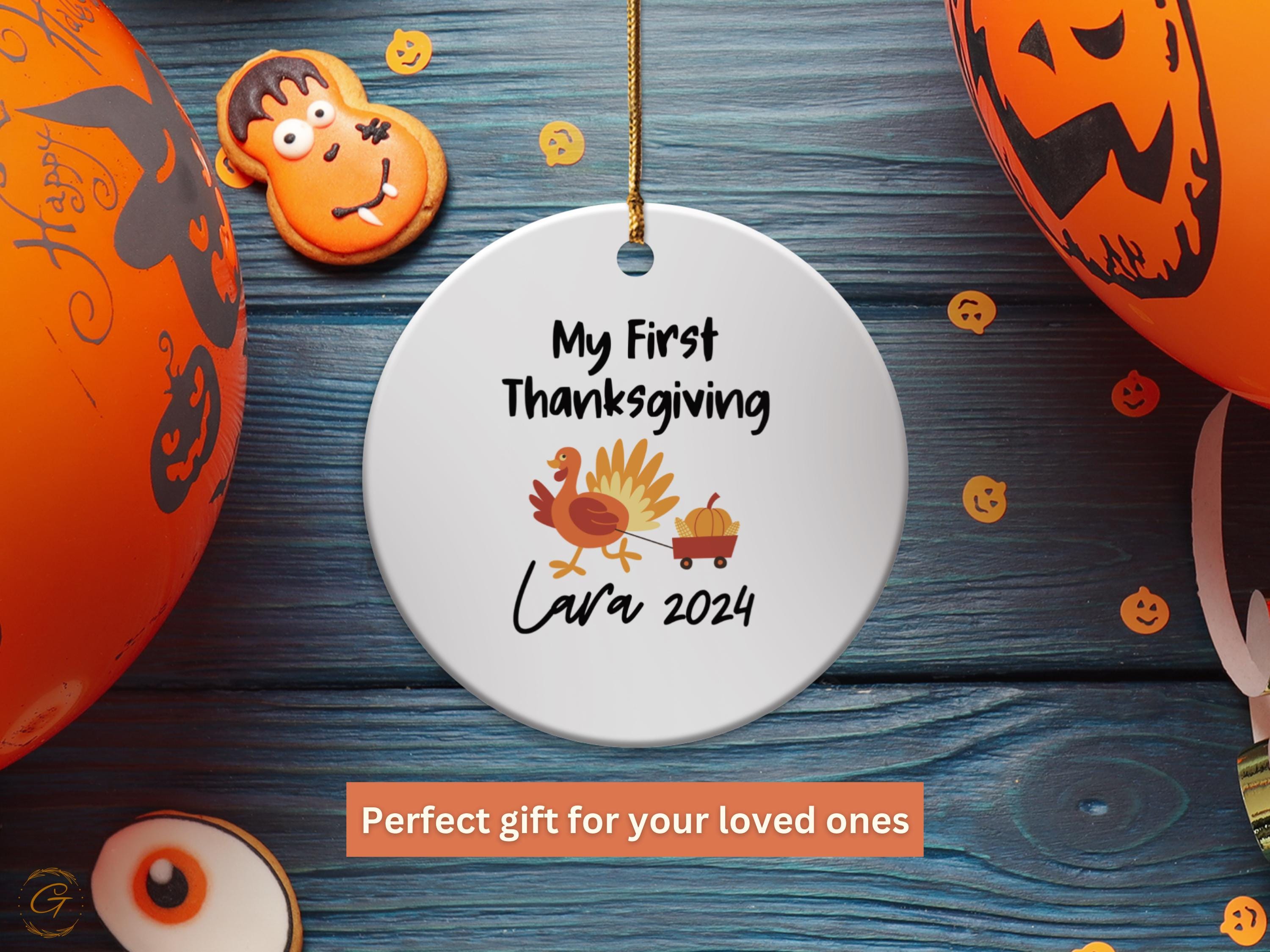 My First Thanksgiving Ornament 2024, Baby's First Holiday Keepsake Turkey and Pumpkin Decoration Personalized Ornament, Unique Holiday Finds