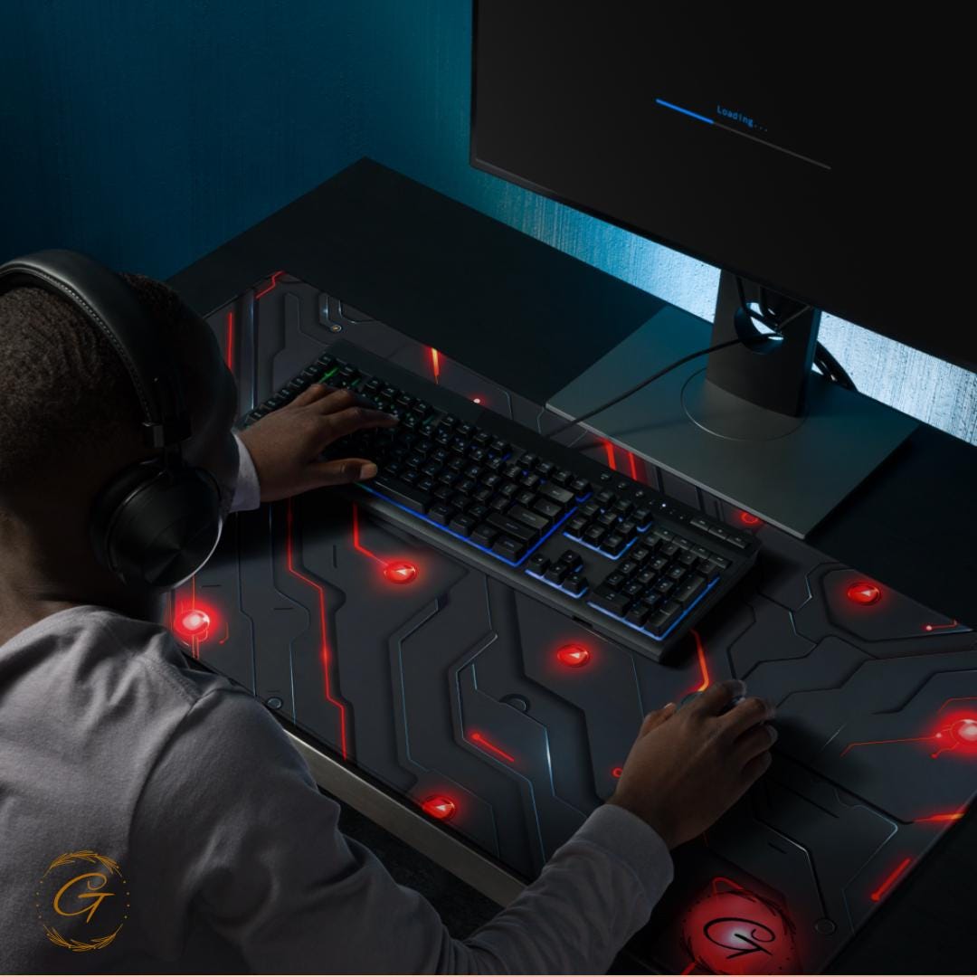 Circuit Red Color Design Gaming Mouse Pad for Gamers Non-Slip Base Large Mouse Pad for Desk Setup High-Performance Desk Mat Cool Tech Design
