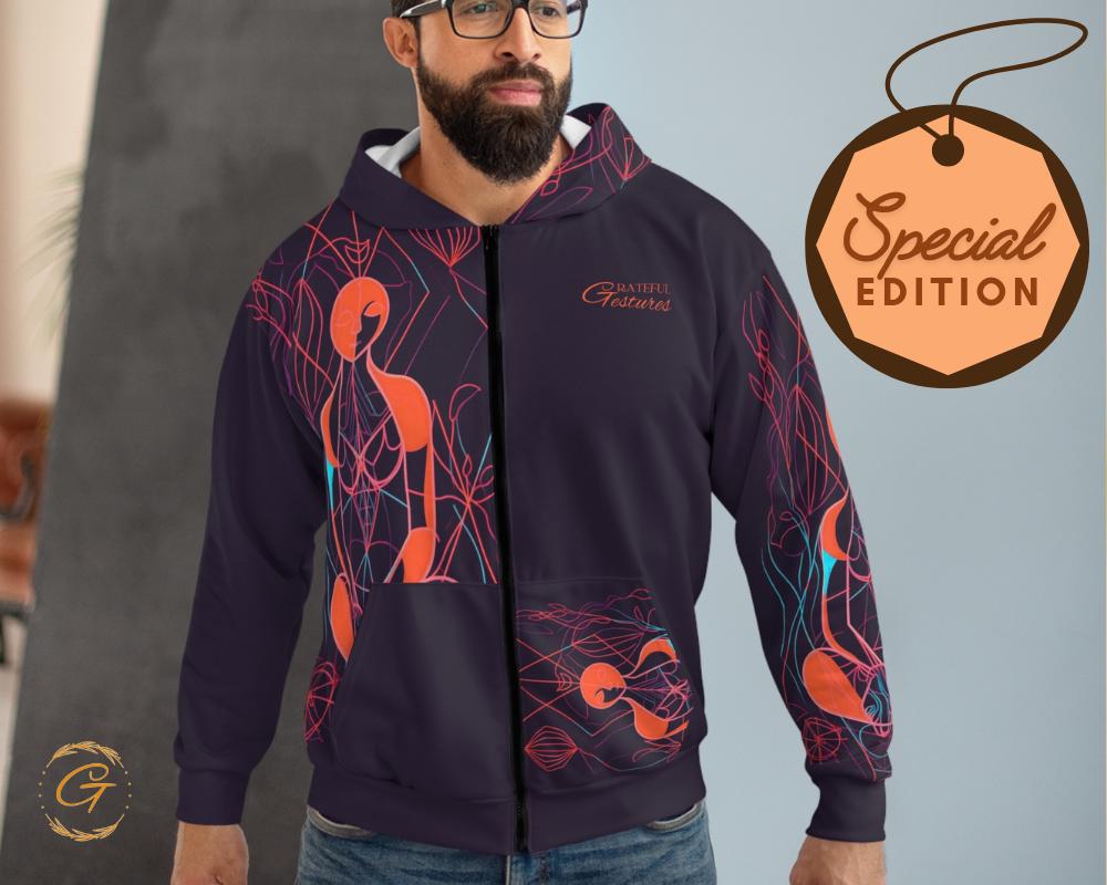 Retro Checkered Zip Hoodie All-Over Print