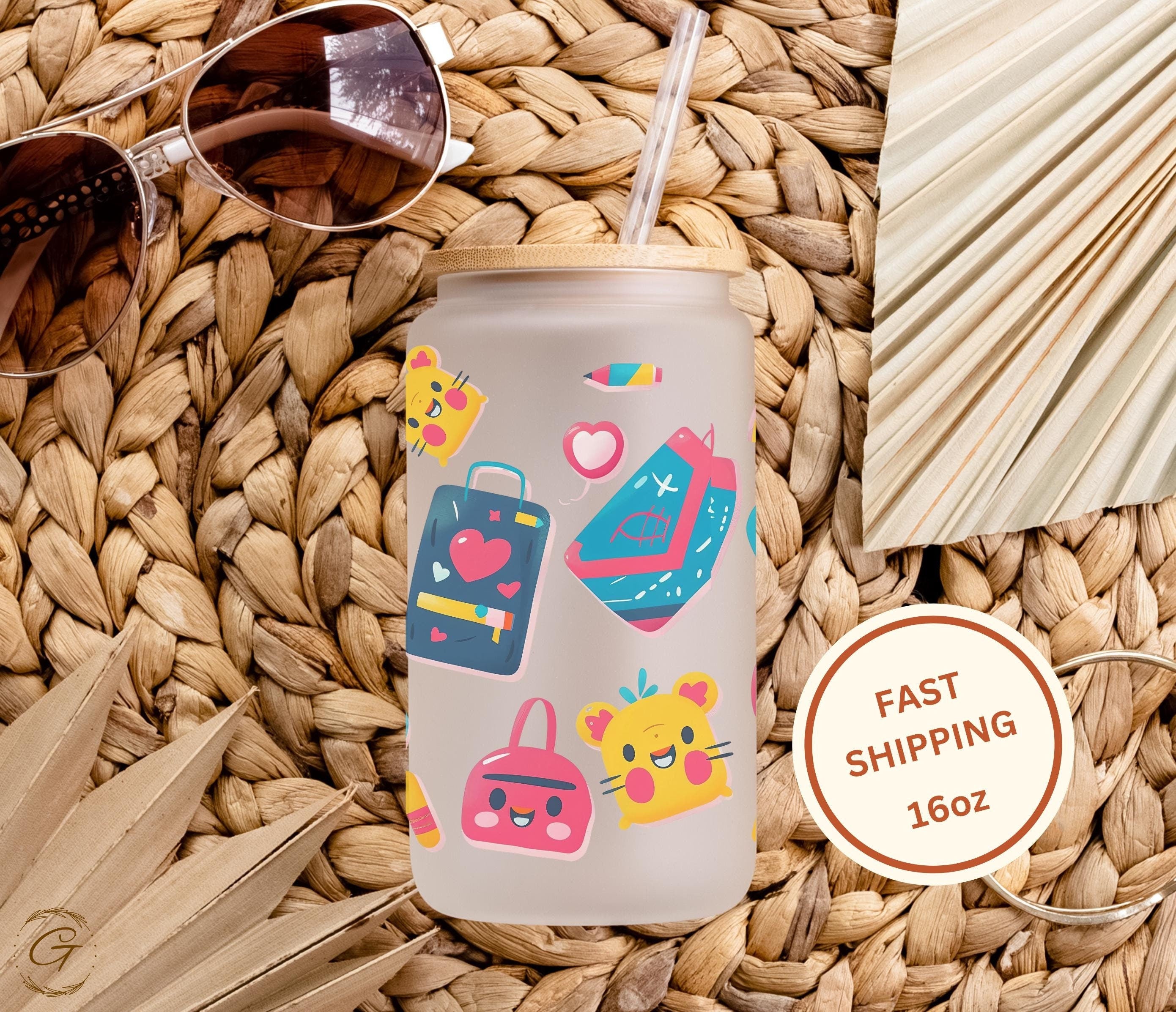 Cute Kawaii Pattern Frosted Glass Cup