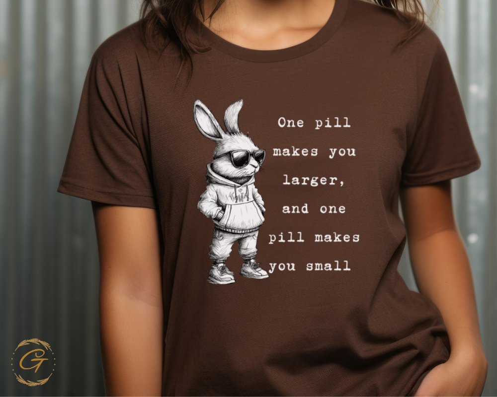One pill makes you larger bunny graphic t-shirt product type