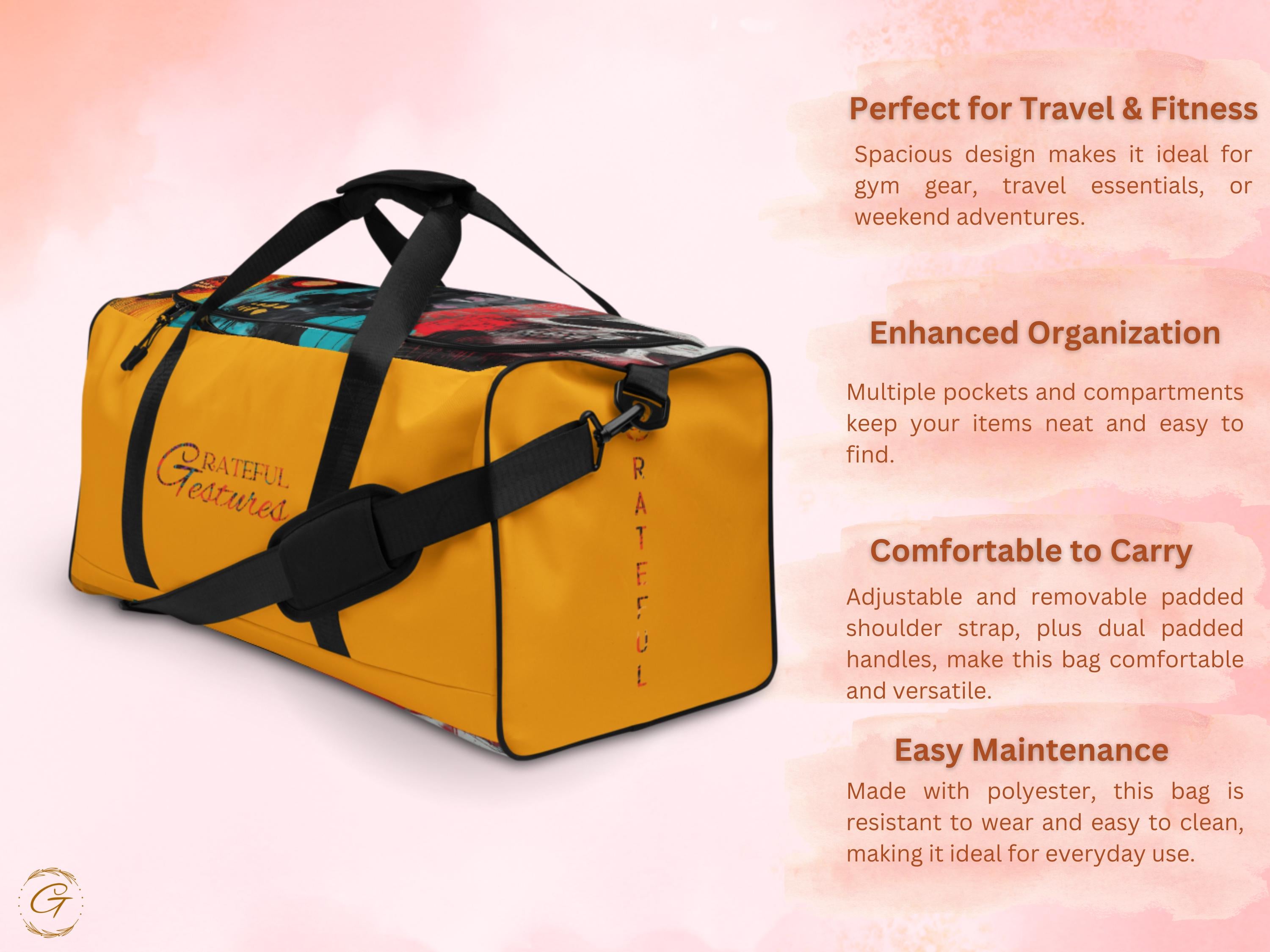 AOP Personalized Duffel Bag - Custom Grateful Gestures Travel Tote, Stylish Gym Bags, Lightweight Overnight Bag, Perfect Gift for Him or Her