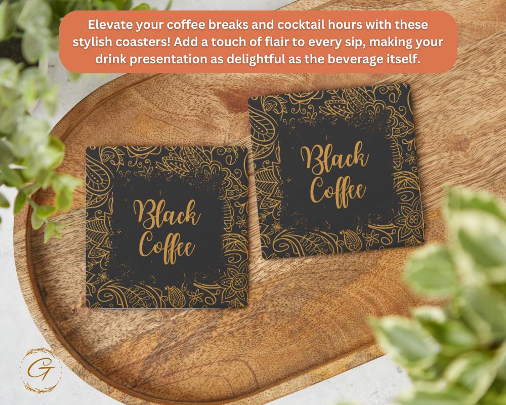Soapstone Coaster with Black Coffee Ornate Design