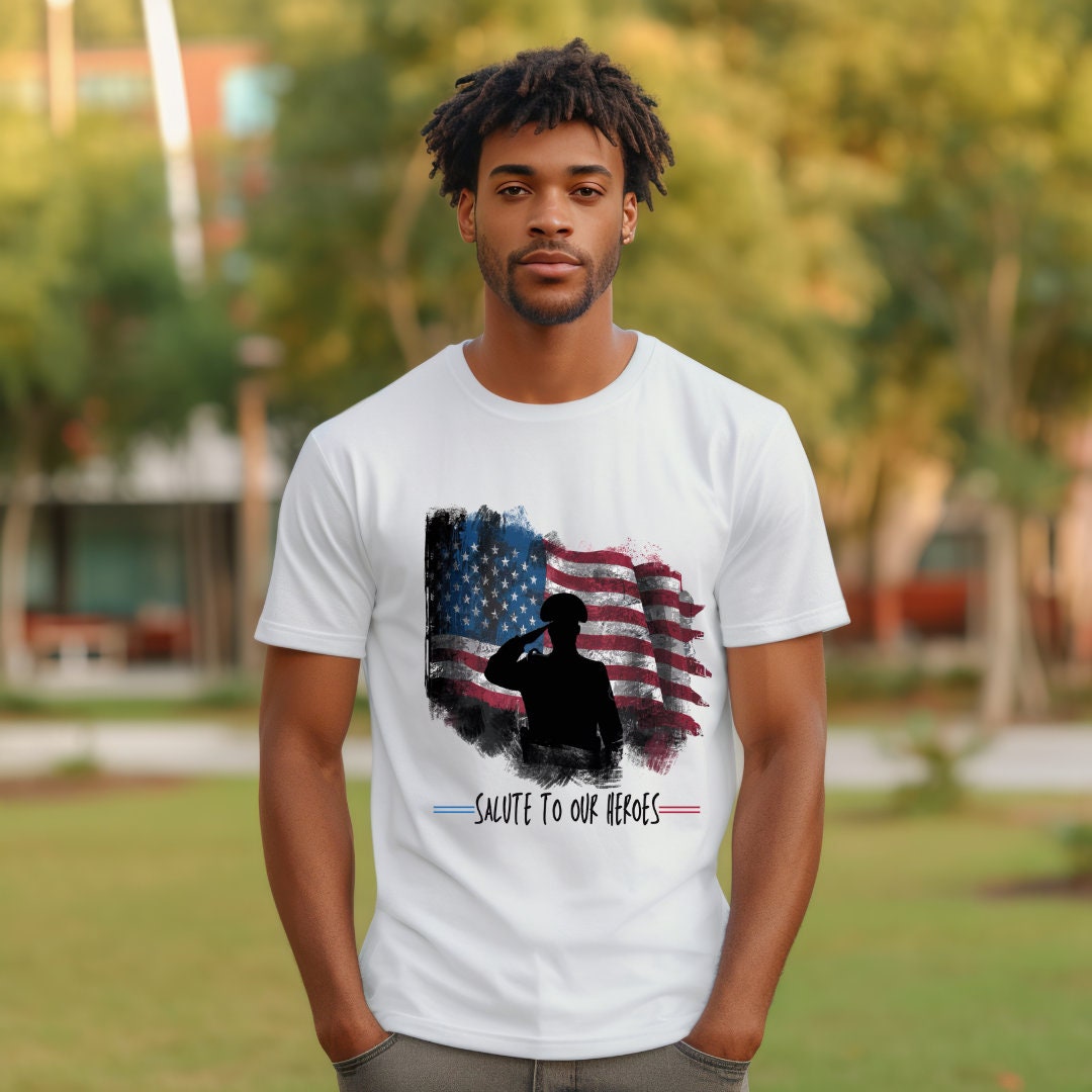 Patriotic Military Salute T-Shirt – "We Will Never Forget" American Flag Graphic Tee