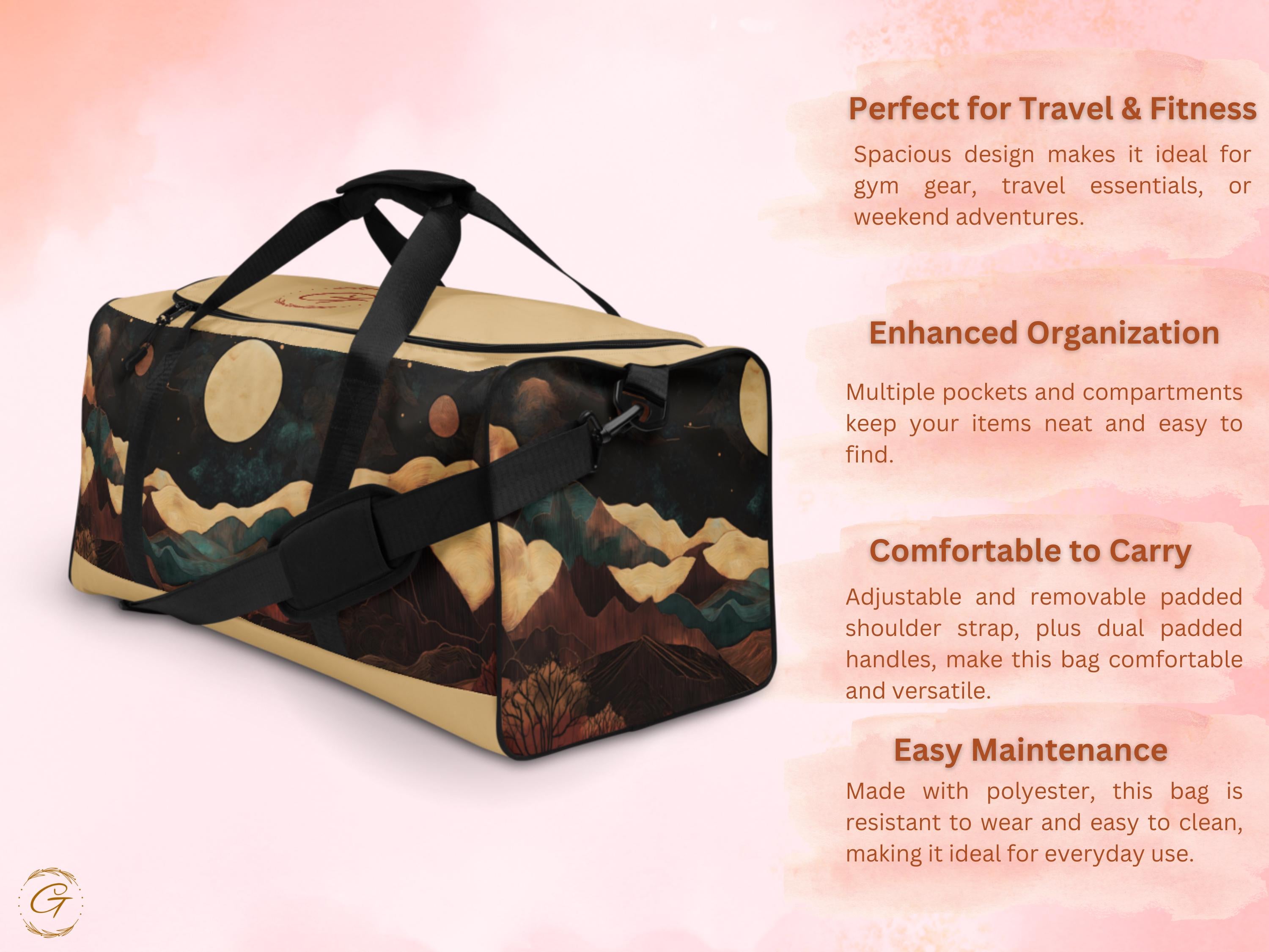 Grateful Gestures AOP Duffel Bag– Moonlit Mountain Design