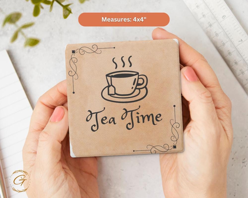 Soapstone Coaster with Tea Time Design